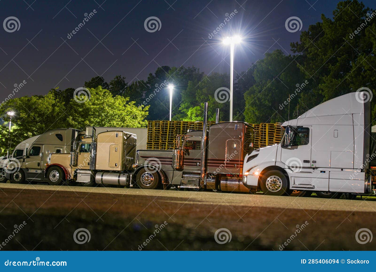 Vintage Night Halt Classic Semis Under Blue Sky Stock Photo Image of