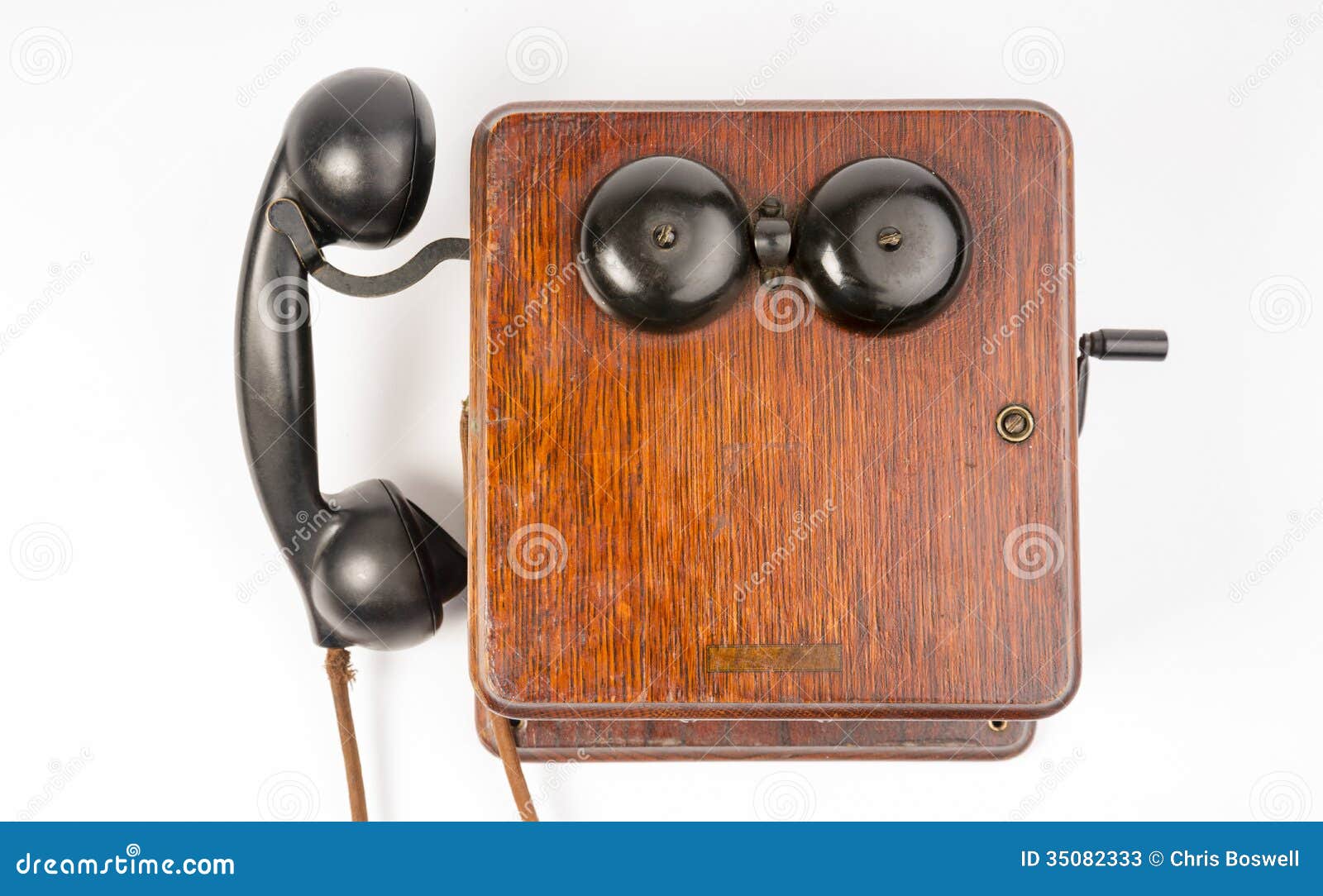 Vintage Obsolete Oak Telephone Set Bakelite Handset Wallbox Ring Stock