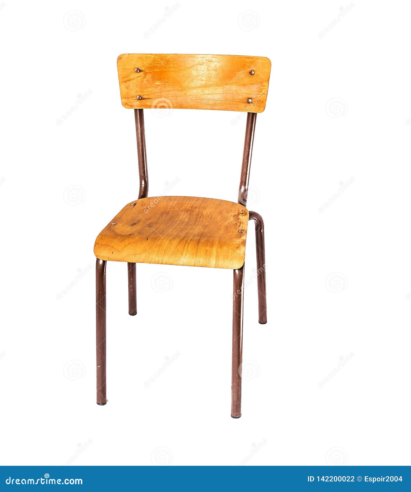 Vintage Office Chair With A Wooden Seat On Metal Legs Stock Photo