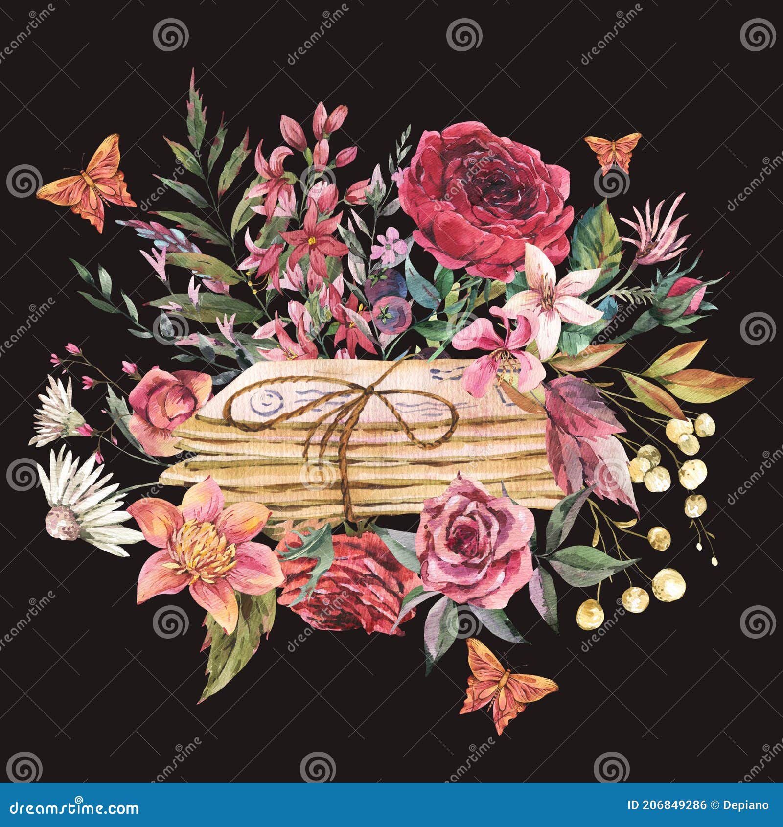 vintage old letters with flowers. natural greeting card. dark academia floral 
