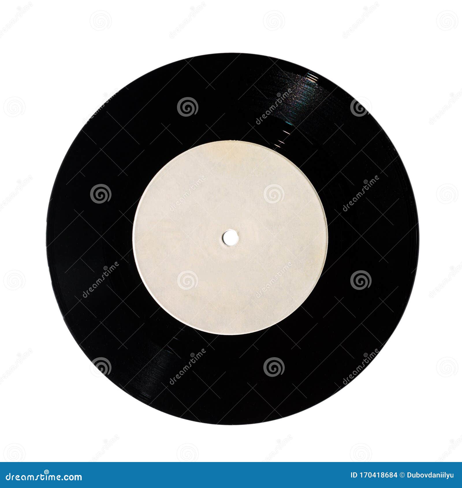 Vintage old music record, vinyl record with pure label isolated on white background, copy space, mock up