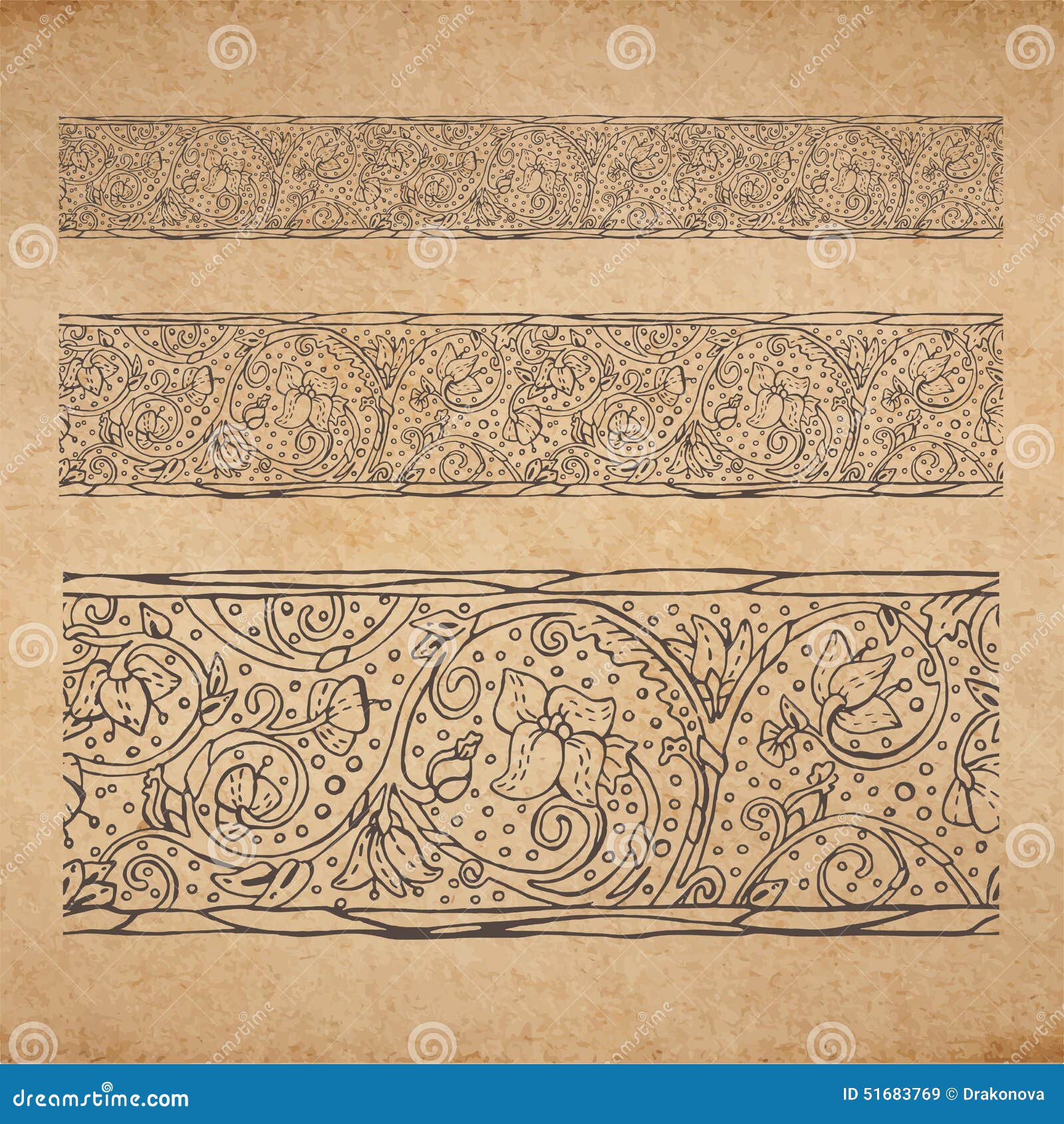 Vintage Old Paper Texture Background With Floral Ornamental Seamless Border Illustration 51683769 Megapixl