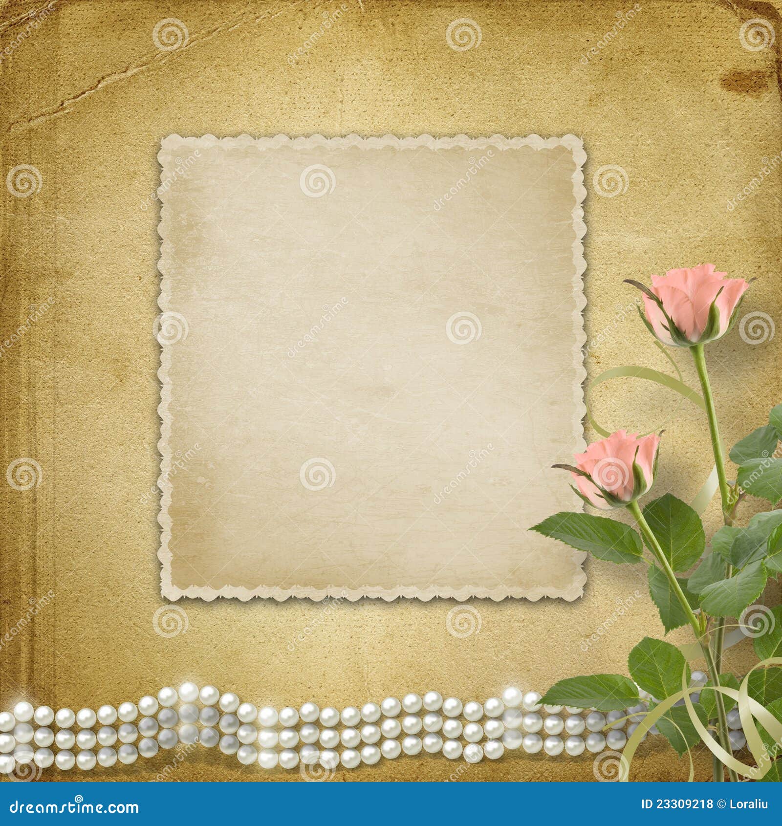 Vintage Old Postcard with Roses and Pearls Stock Illustration