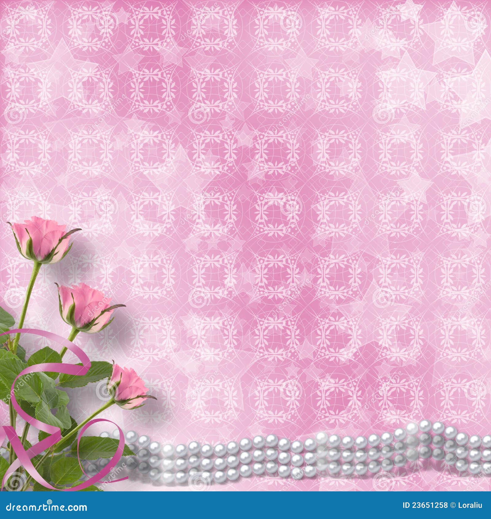 Vintage Old Postcard with Roses and Pearls Stock Illustration