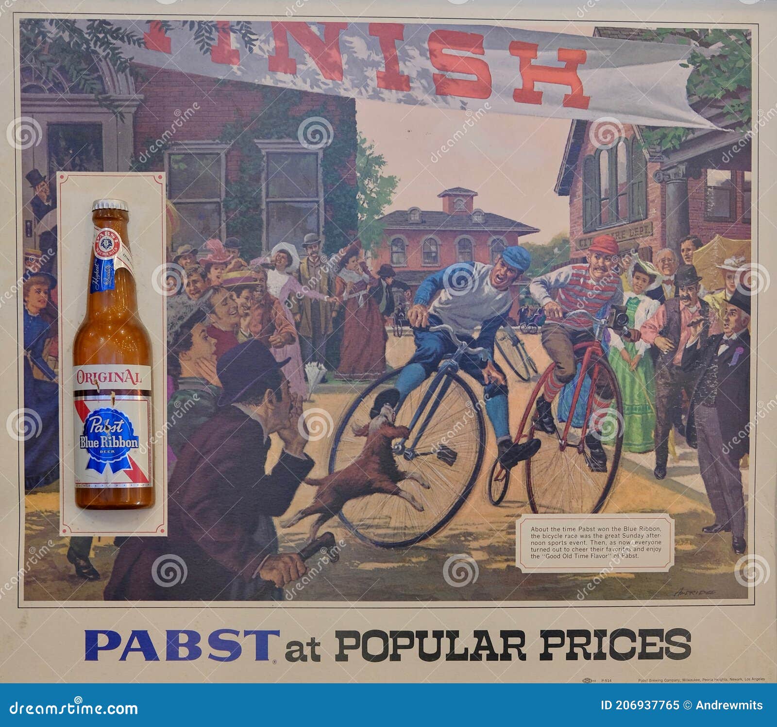 Vintage Original Pabst Blue Ribbon Advertisement Editorial Image