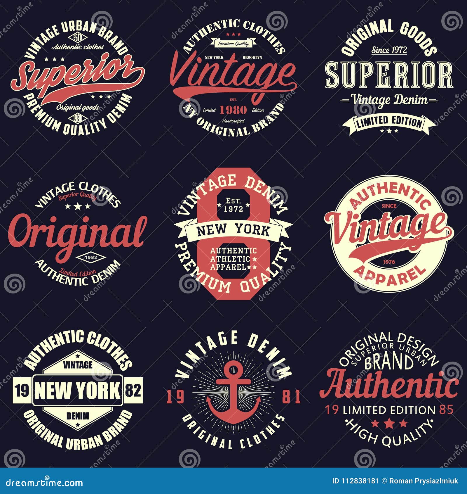 Vintage Original Typography Set. Retro Print for T-shirt Design. Graphics  for Authentic Apparel. Collection of Tee Shirt Badge Stock Vector -  Illustration of quality, america: 112838181