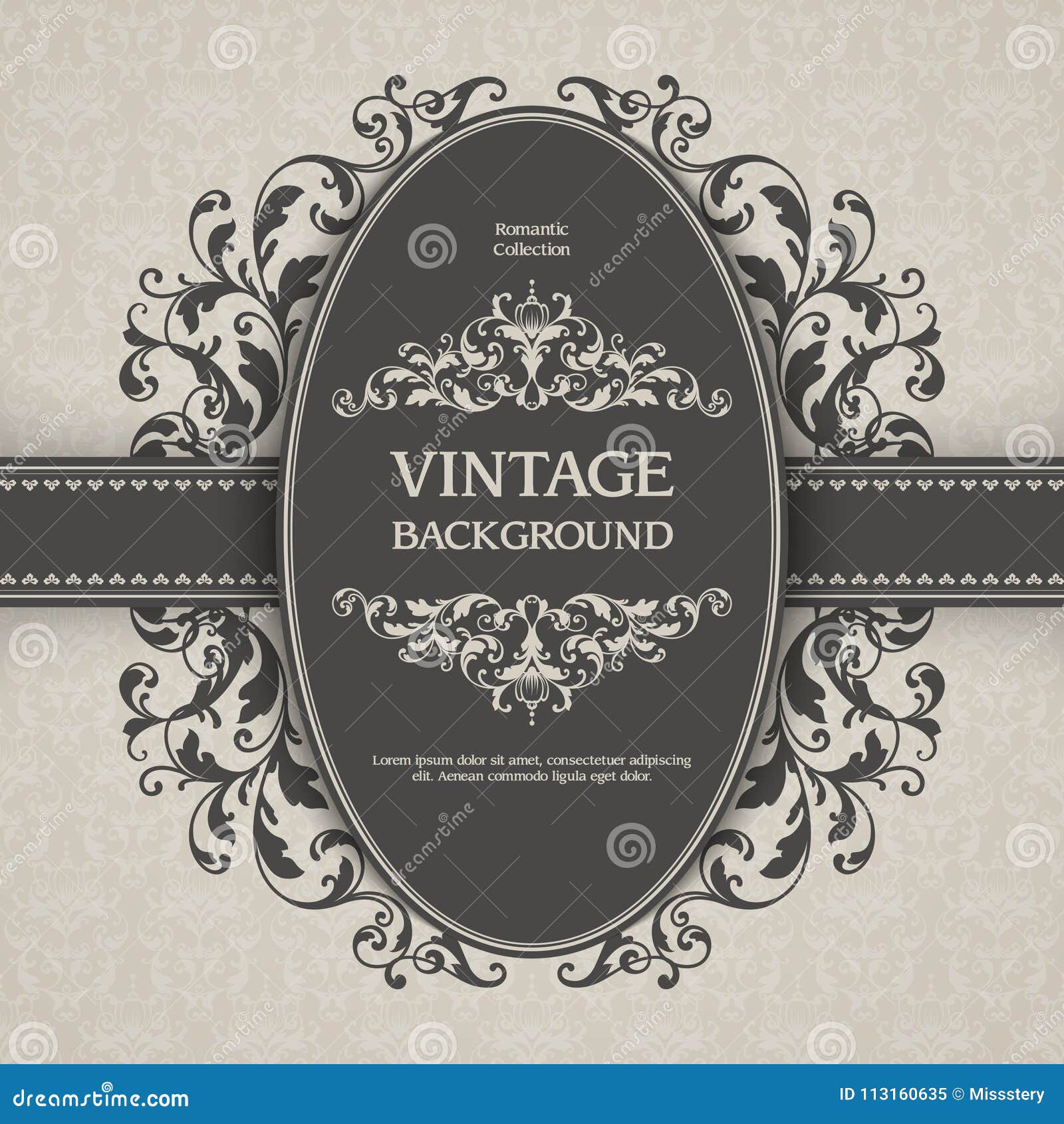 Vintage Ornamental Template with Pattern and Decorative Frame. Stock