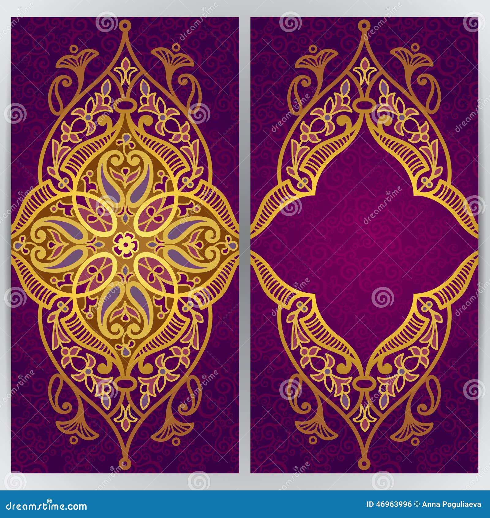 Vintage Ornate Cards In Oriental Style Stock Vector 