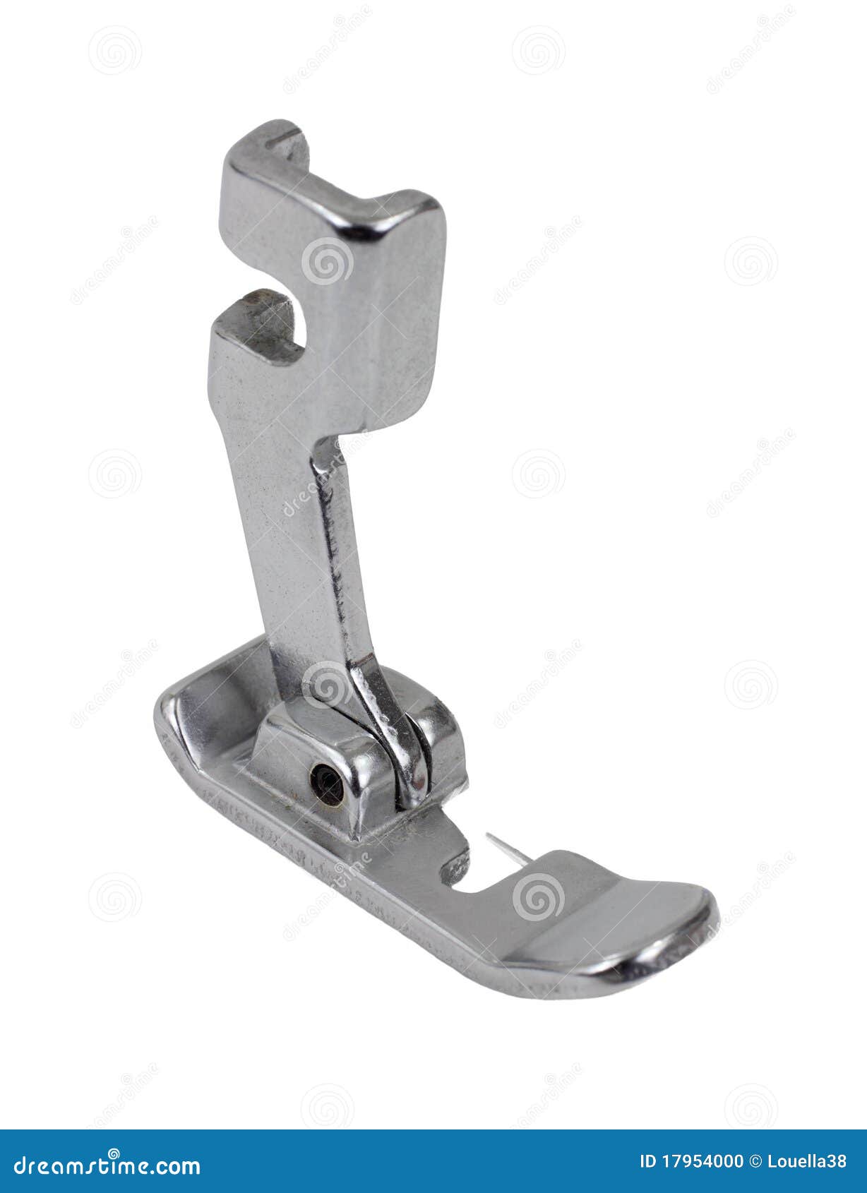 Presser Foot Of Antique Manual Sewing Machine, Close Up. Tailors Fingers Pull A Threads, Side