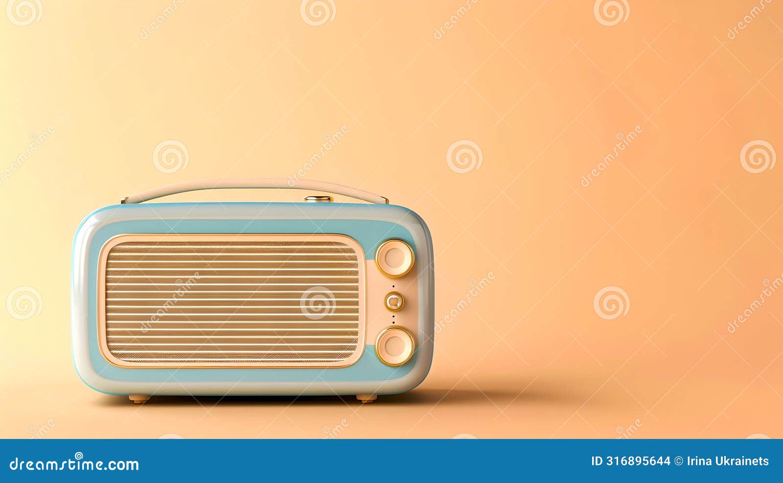 Retro Blue Radio On A Soft Peach Background With Minimalist Style retro-blue-radio-on-a-soft-peach-background-with-minimalist-style