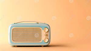 Retro Blue Radio On A Soft Peach Background With Minimalist Style 
