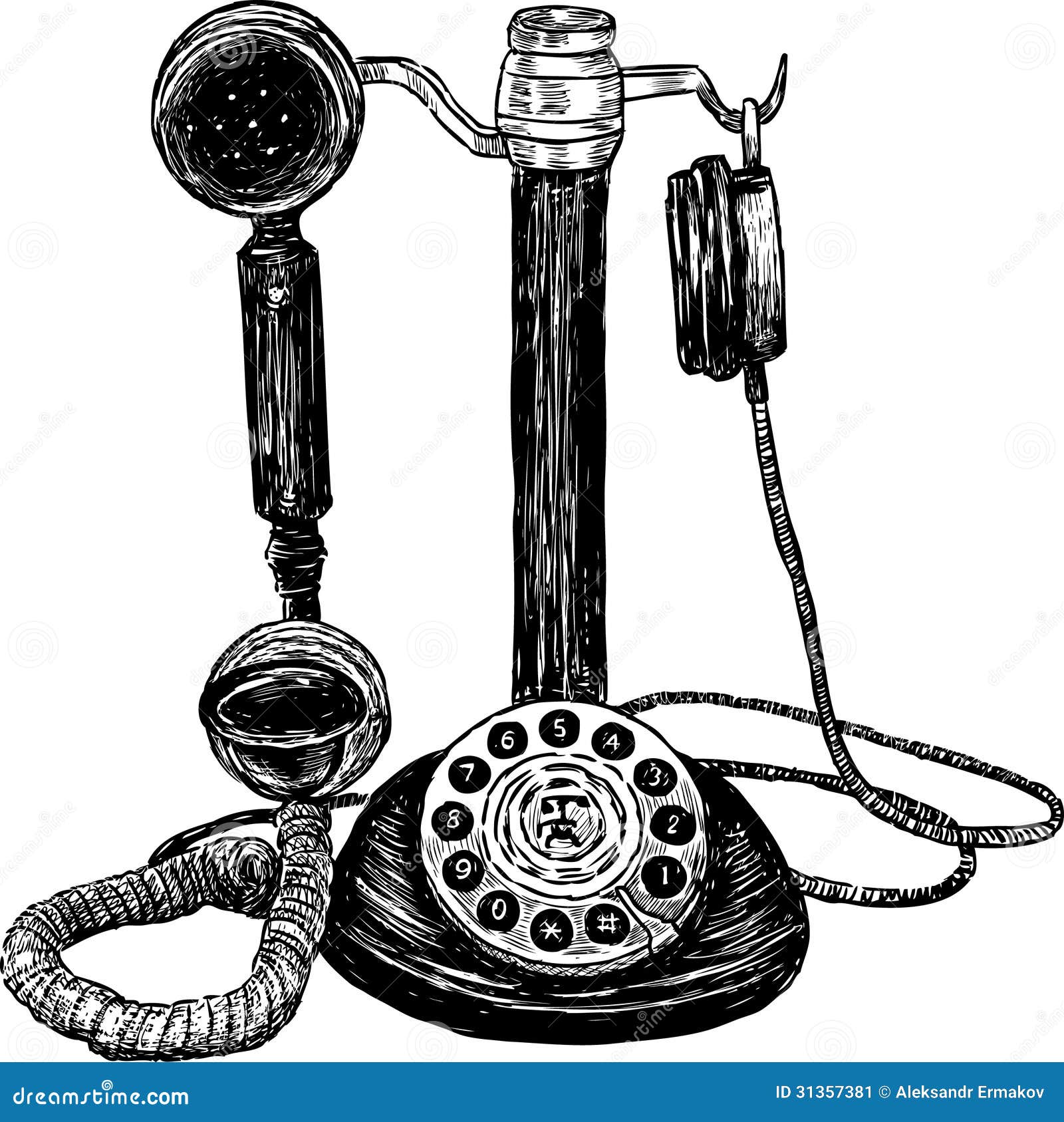 Premium Vector | Vector dirty sketch old rotary telephone