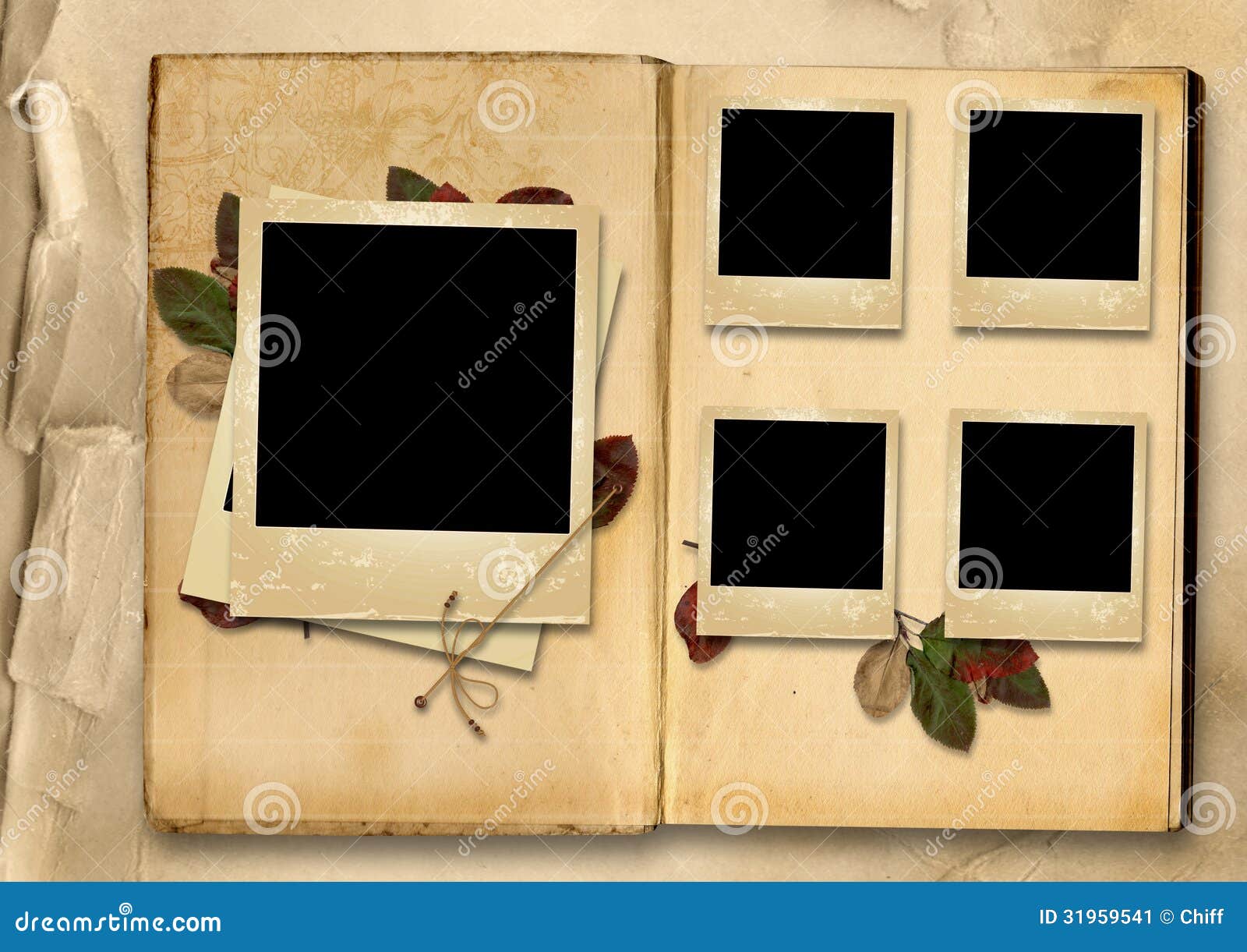 Vintage Photo Album with Stack of Old Photo-frames Stock