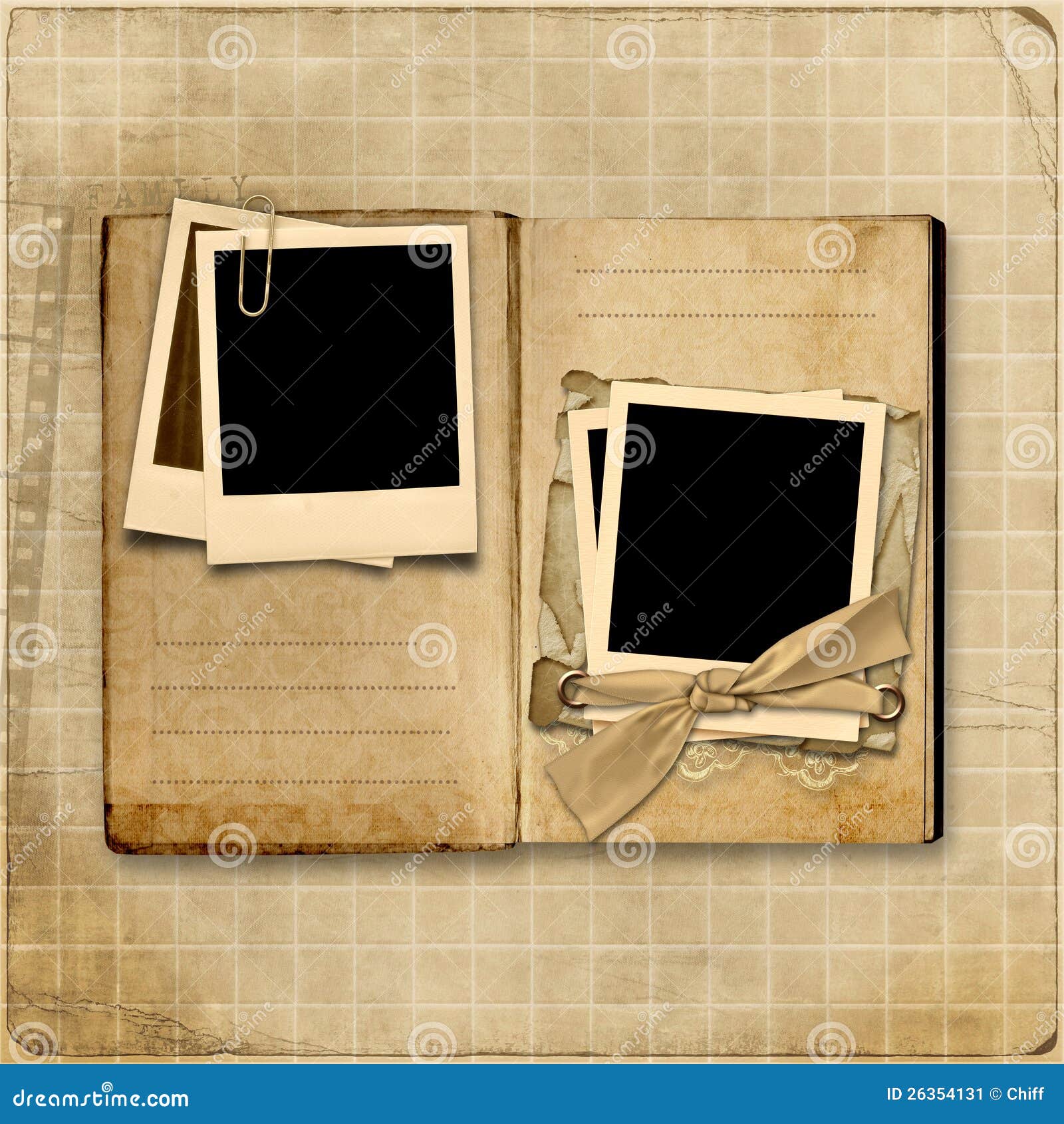 Vintage Photo Album with Stack of Polaroid Stock Illustration