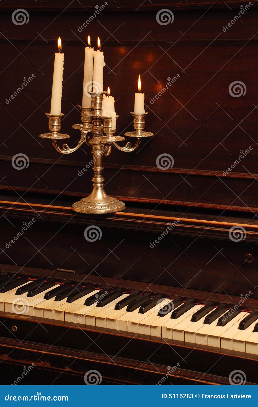 Vintage Piano in the Candle Lighting Stock Image Image of retro