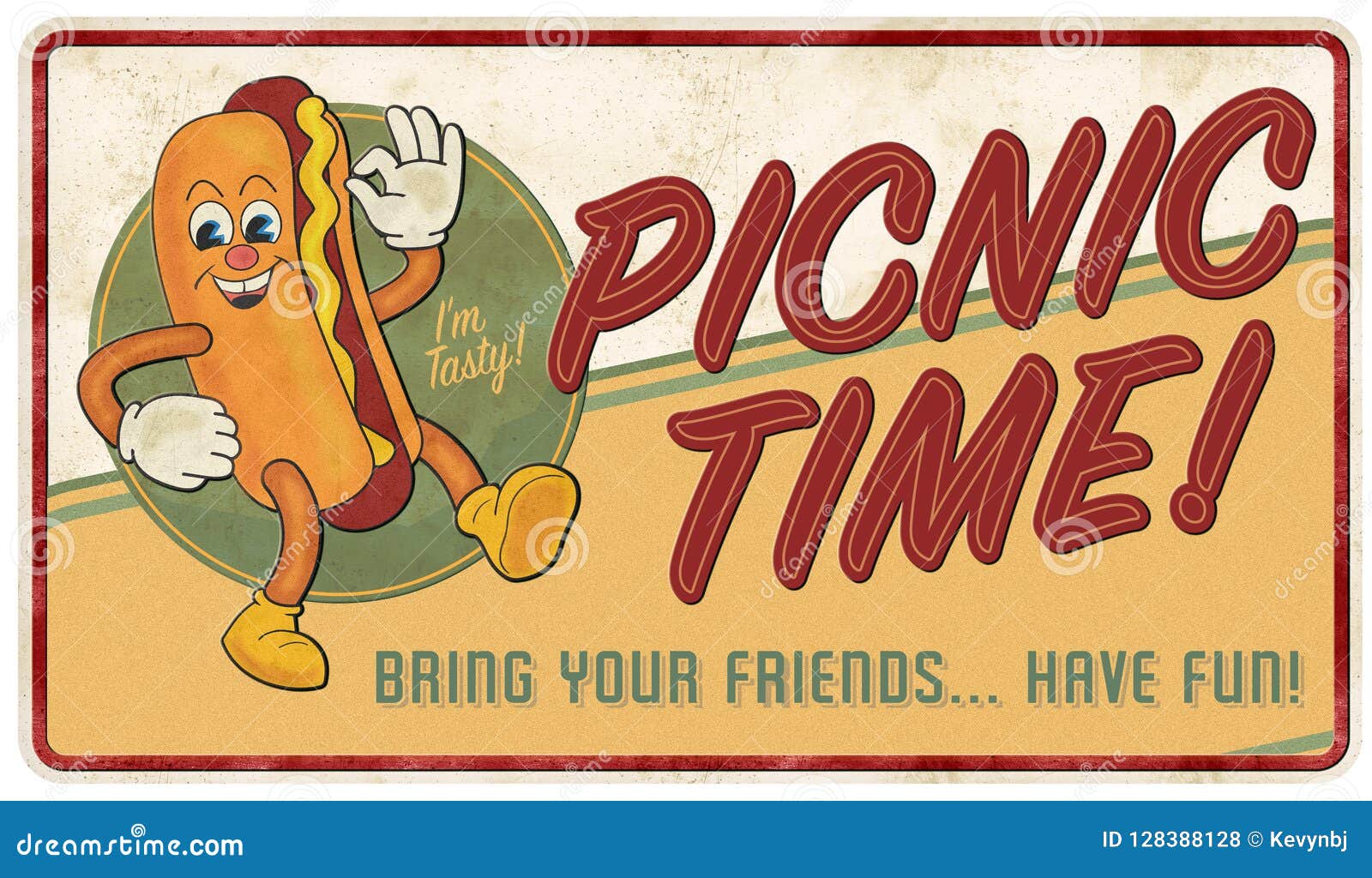 vintage picnic sign hot dog burgers grill fun friends inviation