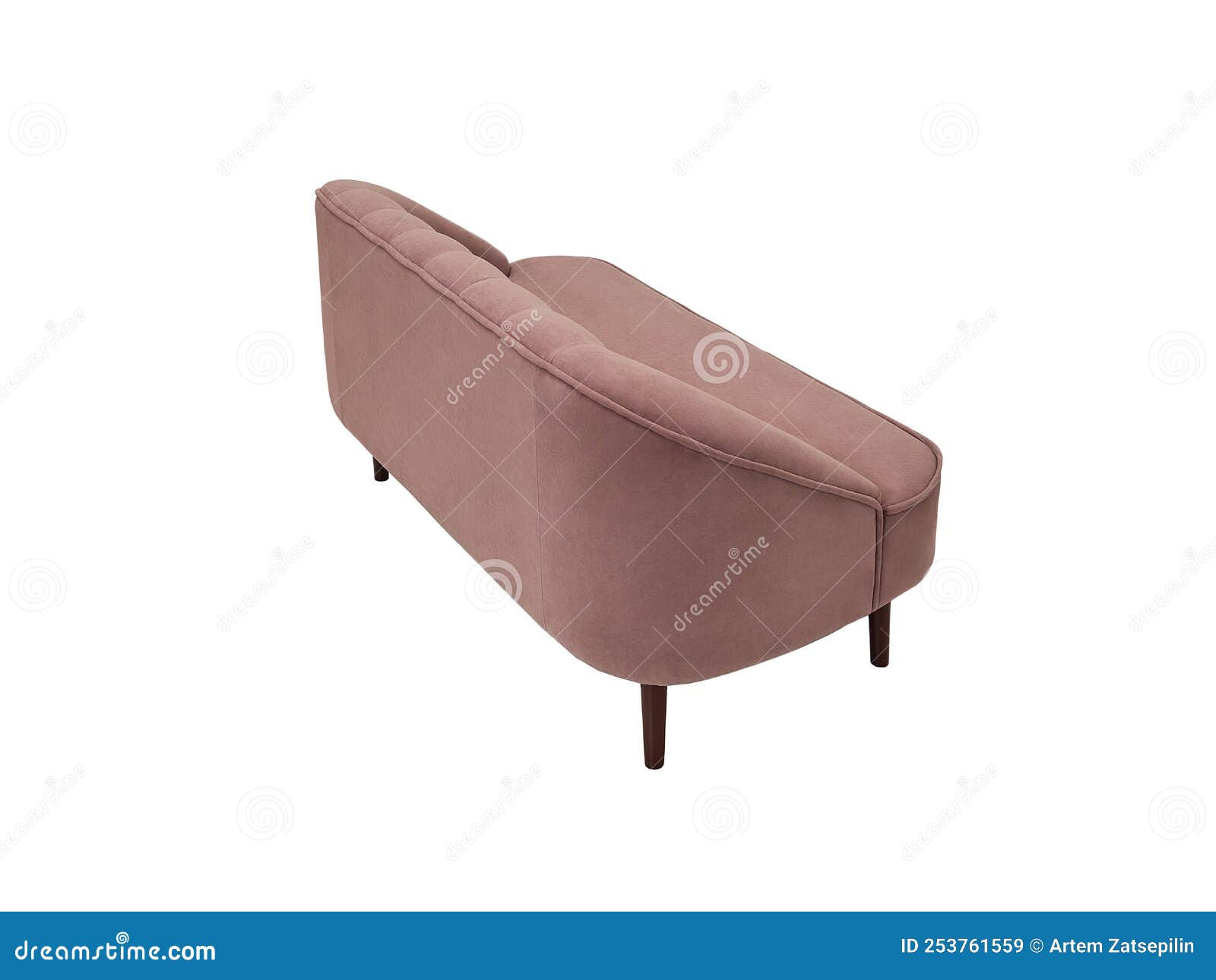 Vintage Pink Fabric Sofa Isolated on White Background, Back View. Retro Couch Stock Image