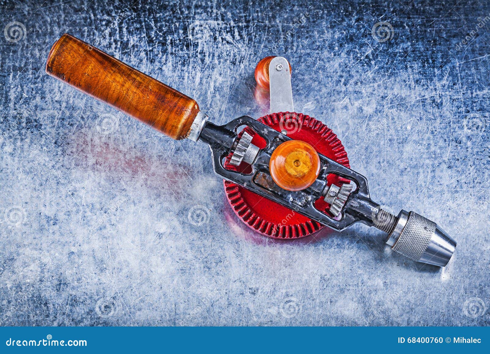 Vintage Portable Drill on Metallic Background Stock Photo - Image of