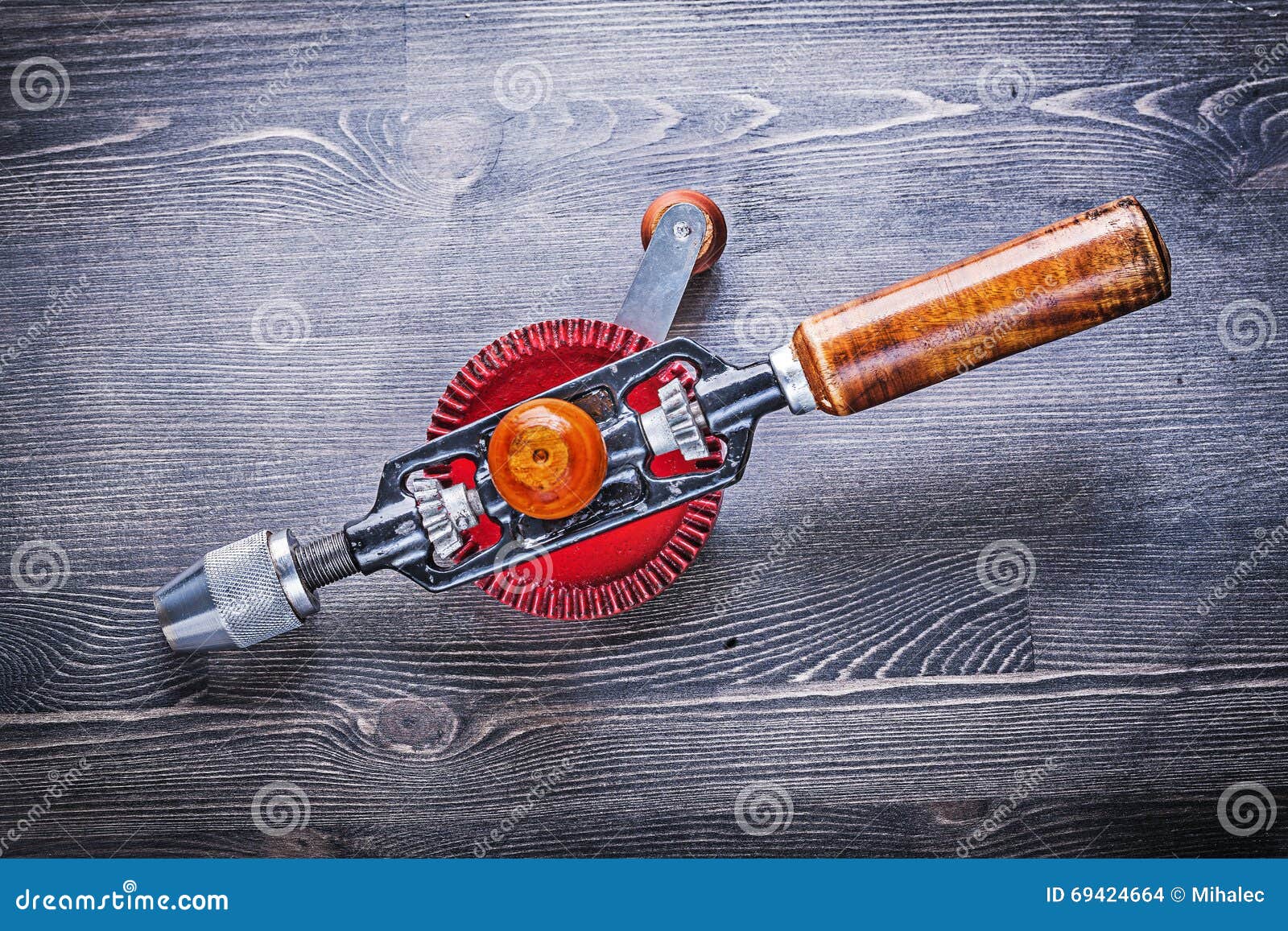 Vintage Portable Drill on Wooden Board Stock Photo Image of handle, textured 69424664