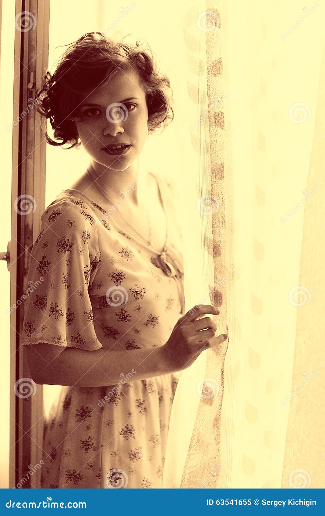 Vintage Portrait Of A Beautiful Girl Stock Photo - Image 