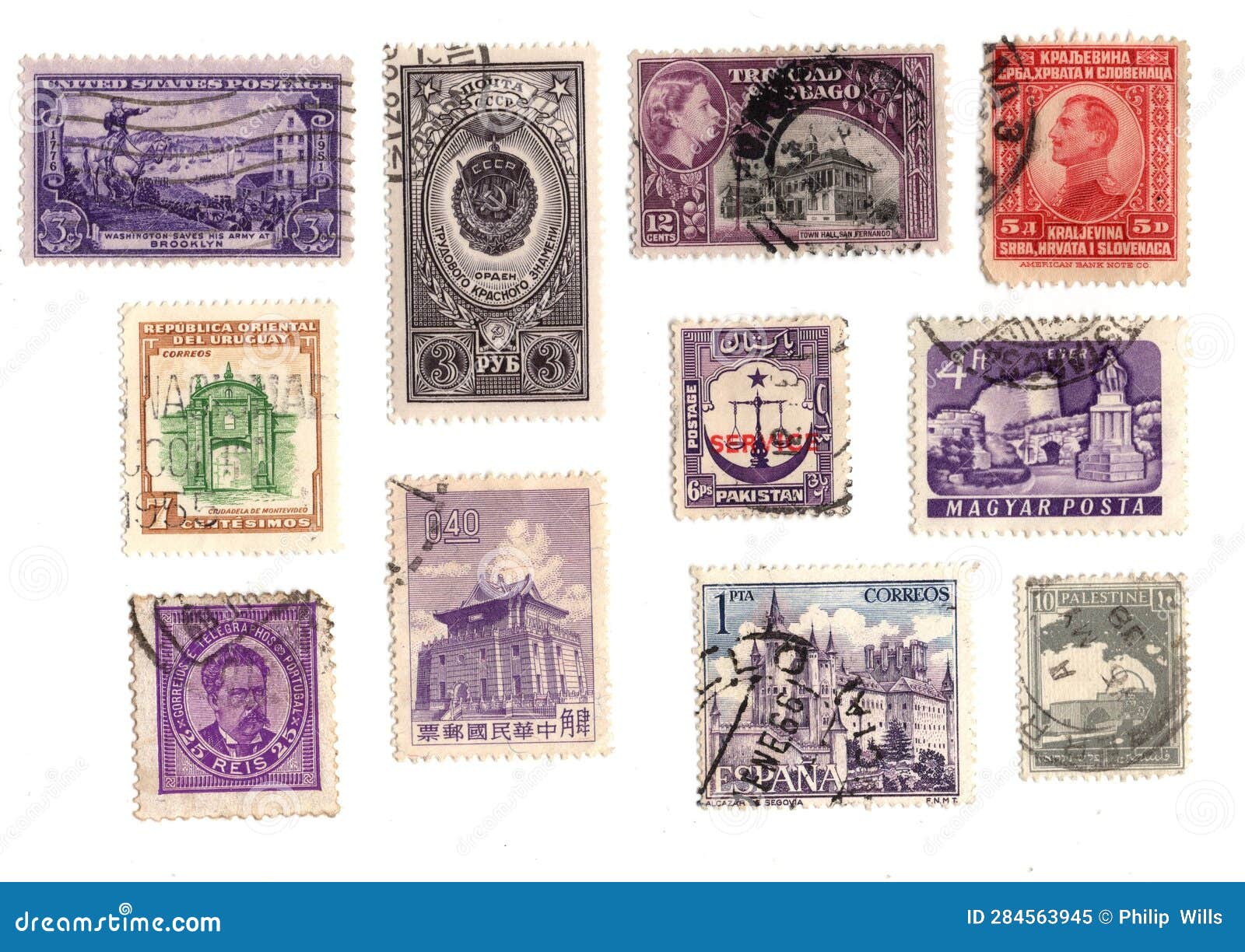 Vintage Postage Stamps from Around the World. Stock Image - Image of