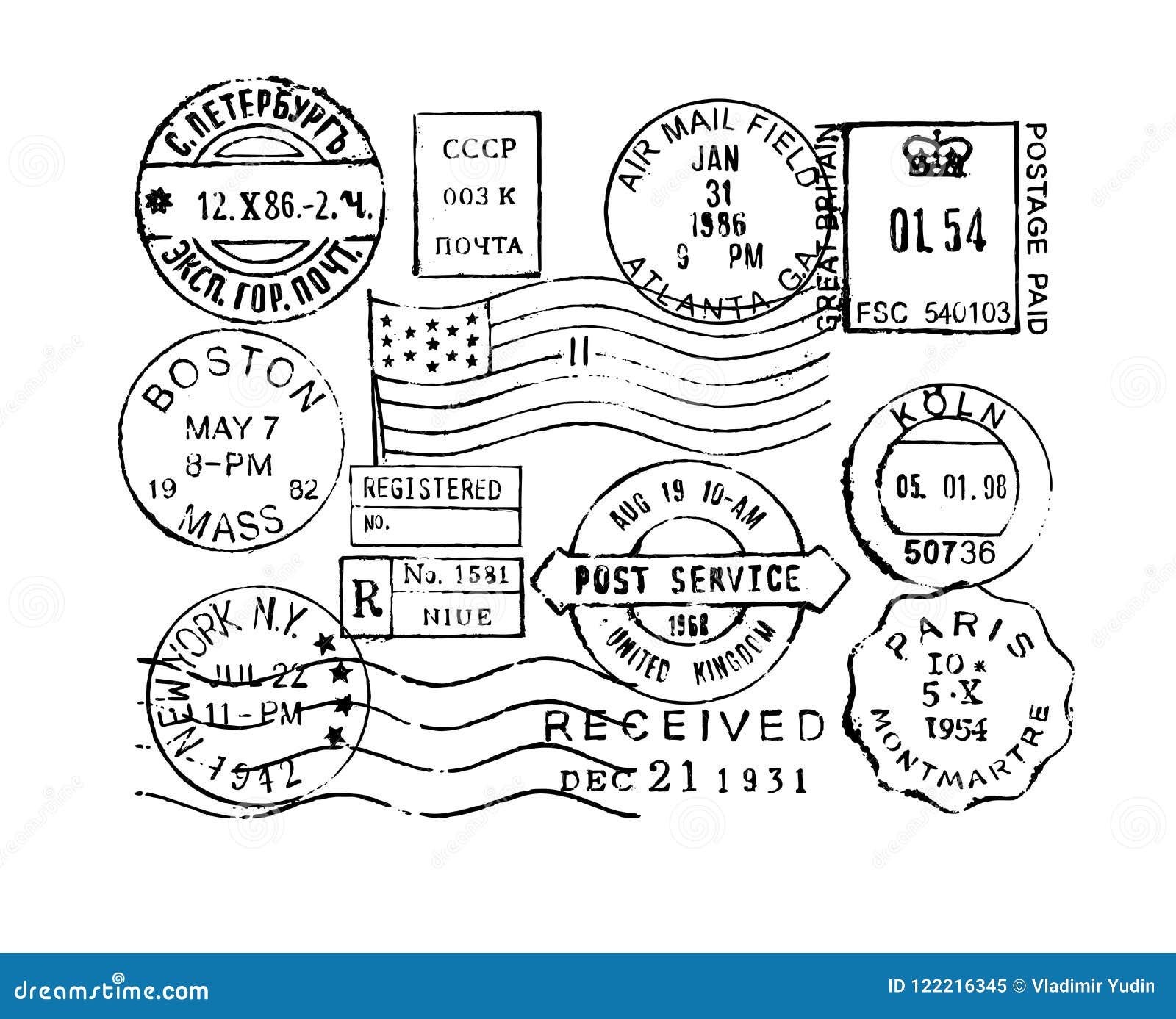 Postage stamps collection stock vector. Illustration of mail - 122216345