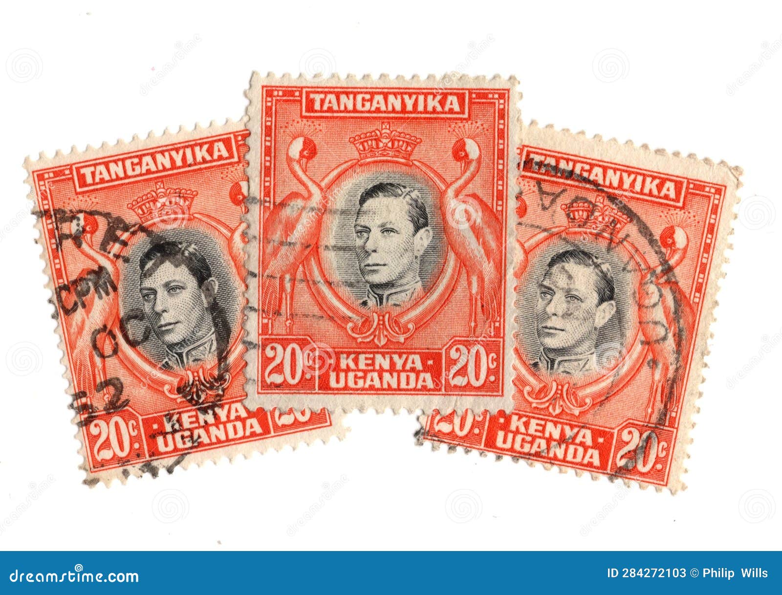 Vintage Postage Stamps from Kenya, Uganda and Tanganyika. Stock Image