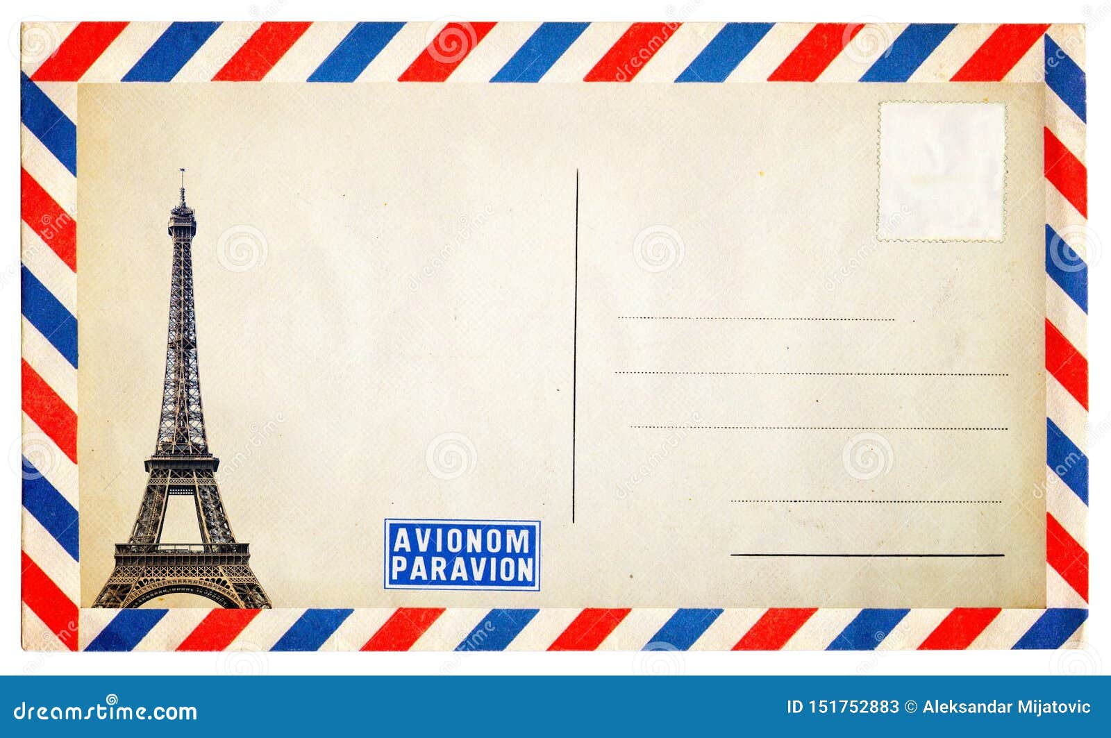 Vintage Postcard with Eiffel Tower Isolated on White Stock Image ...