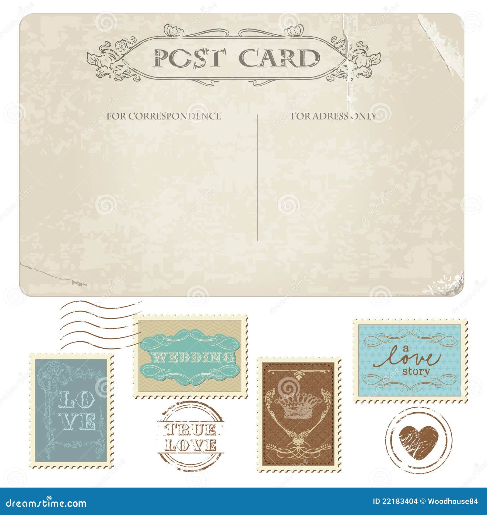 Vintage Postcard and Postage Stamps Stock Vector Illustration of
