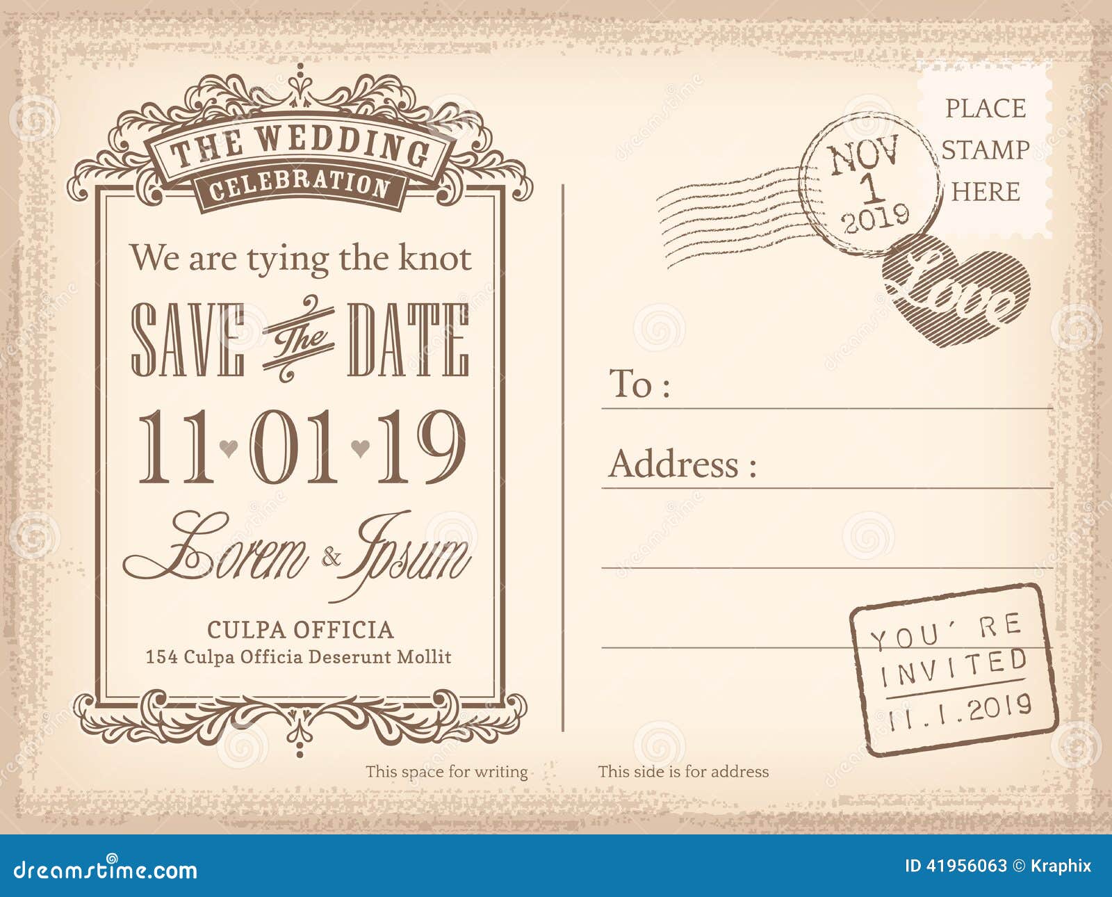 vintage postcard save the date background for wedding invitation