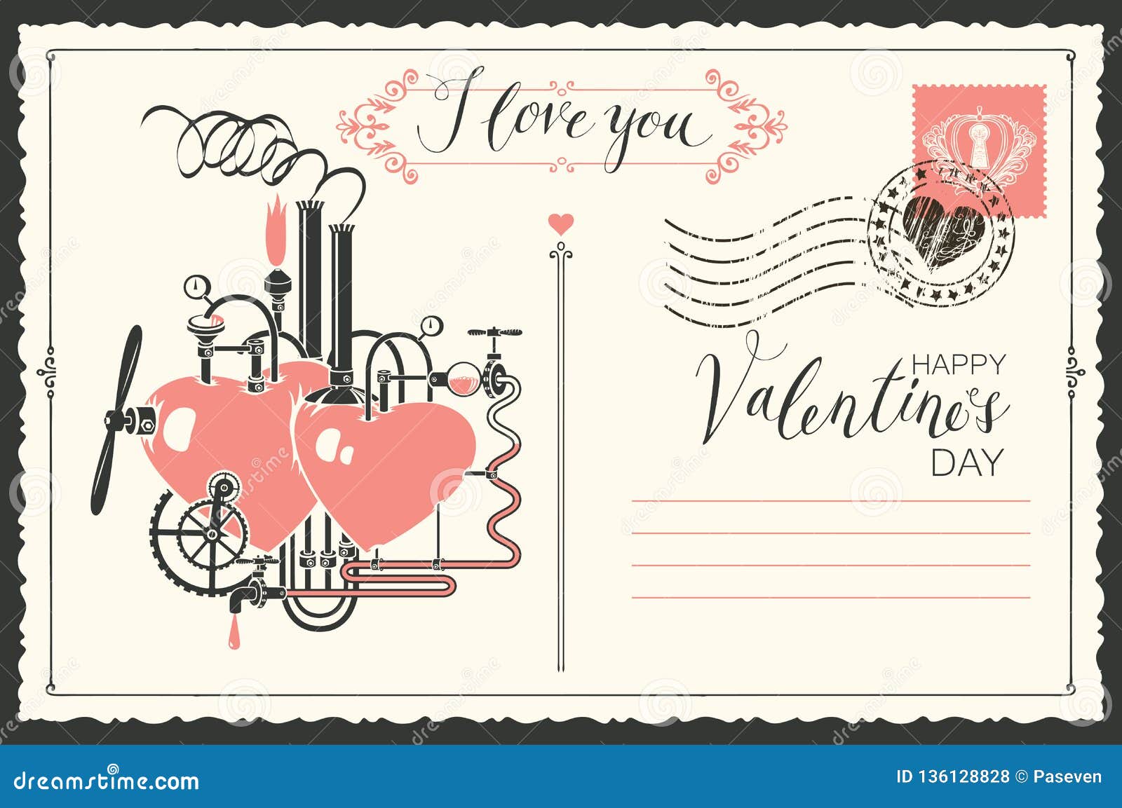 https://thumbs.dreamstime.com/z/vintage-postcard-theme-declaration-love-valentine-card-form-two-hearts-connected-different-mechanisms-pipes-136128828.jpg