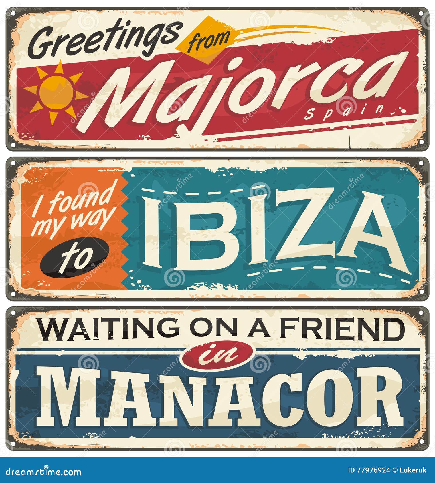 vintage postcards layouts with popular touristic destination in spain