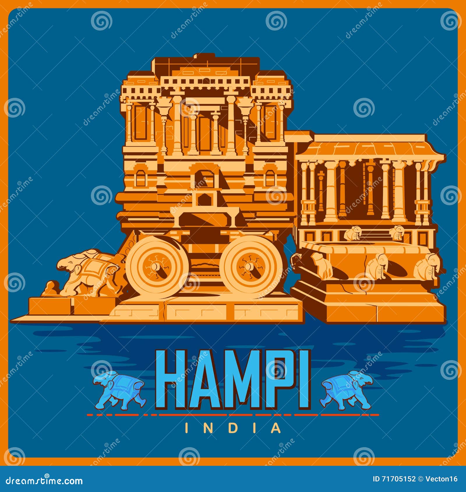 vintage poster of hampi in karnataka famous monument of india