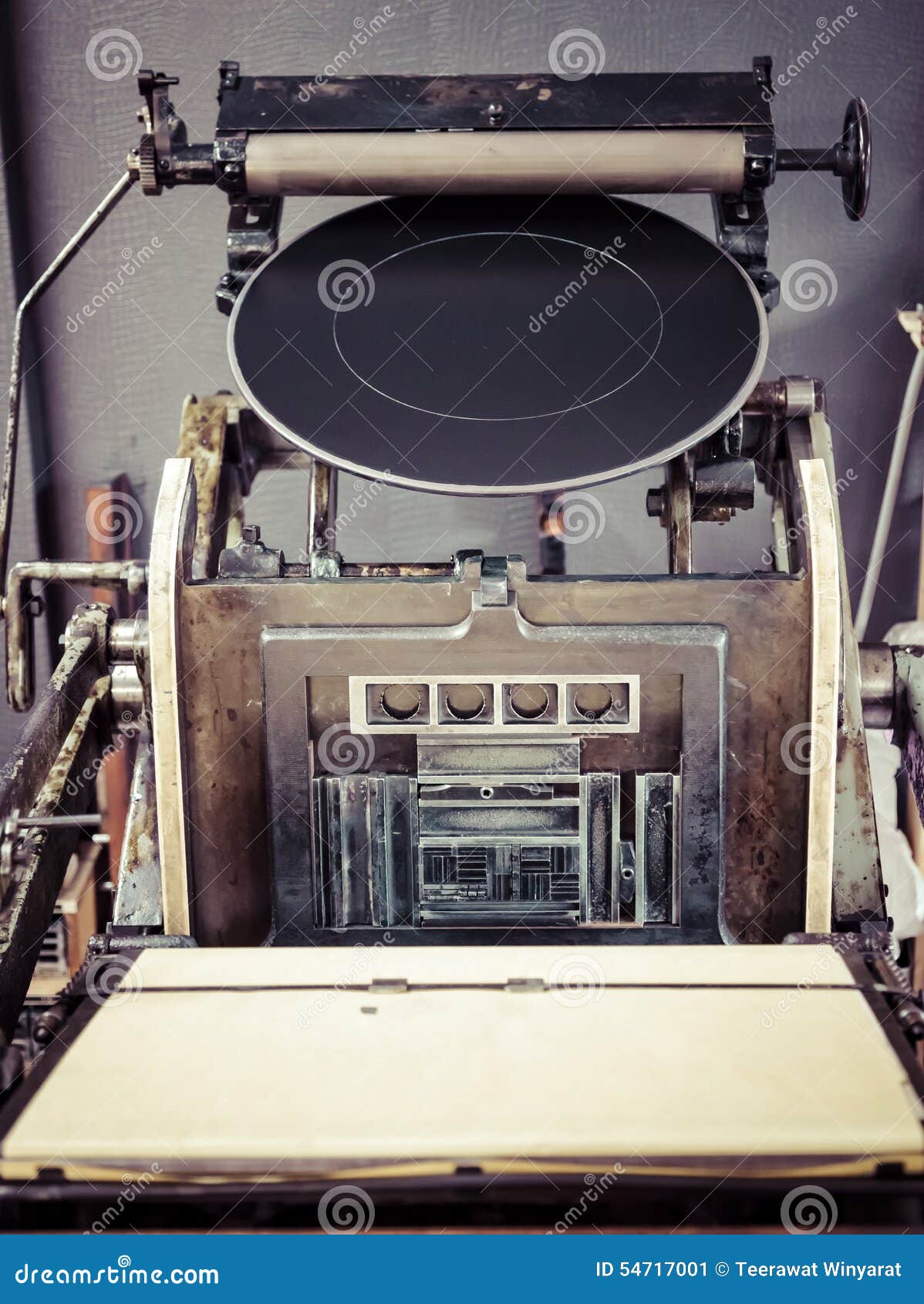Vintage Printing Press Machine Close Up Stock Image Image of press