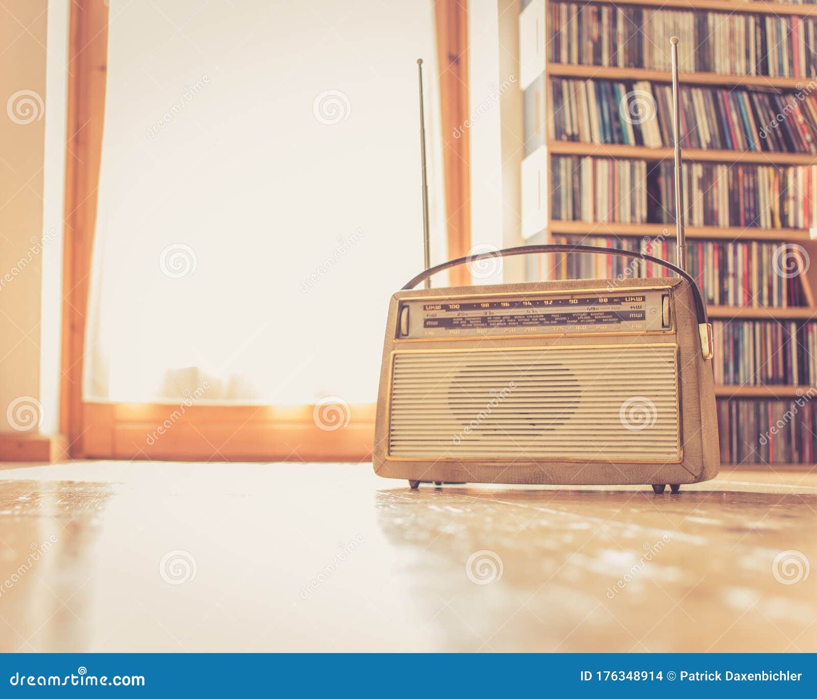 Vintage Radio On The Floor Wood Stock Photo Image Of Broadcasting   Vintage Radio Floor Wood 176348914 