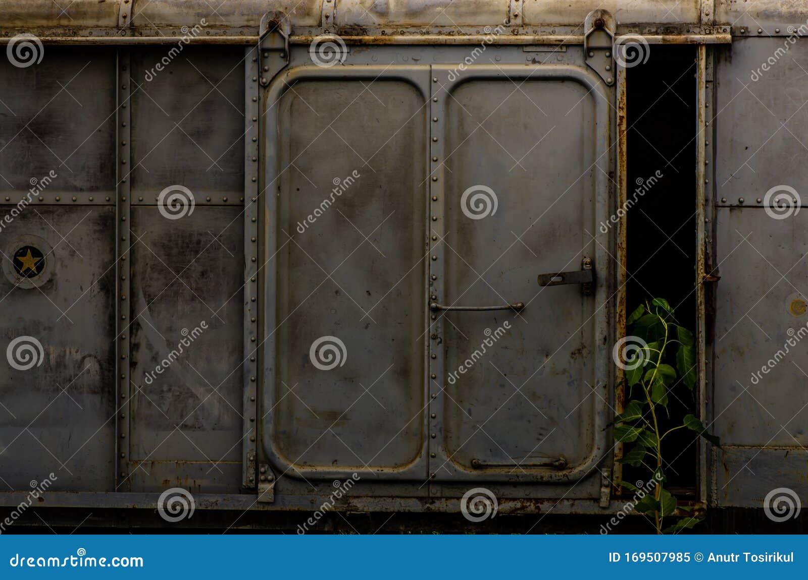 Vintage Railroad Container Doors without Rusty and Old Color at Station