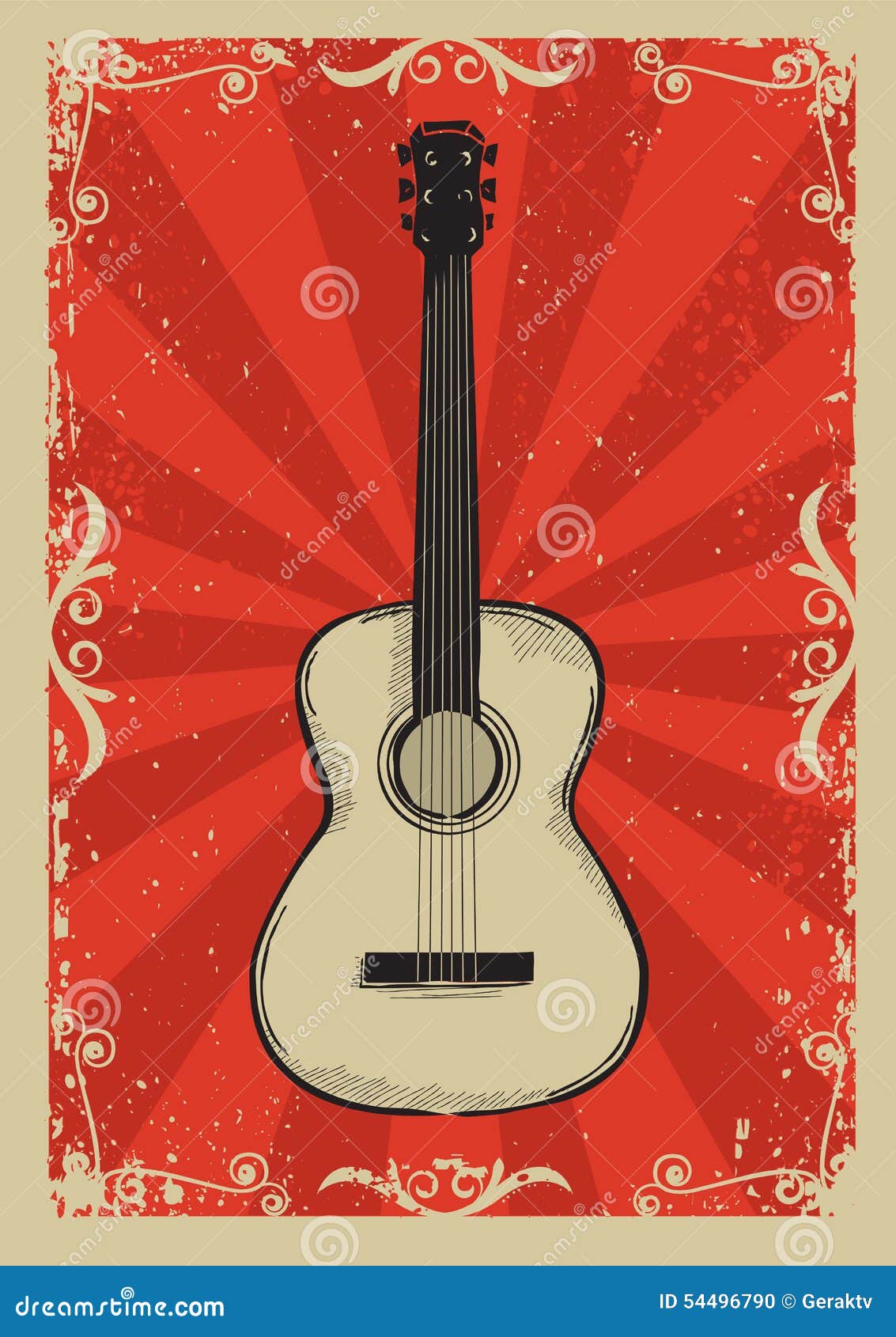 Vintage Red Poster with Guitar Stock Vector Illustration of vintage