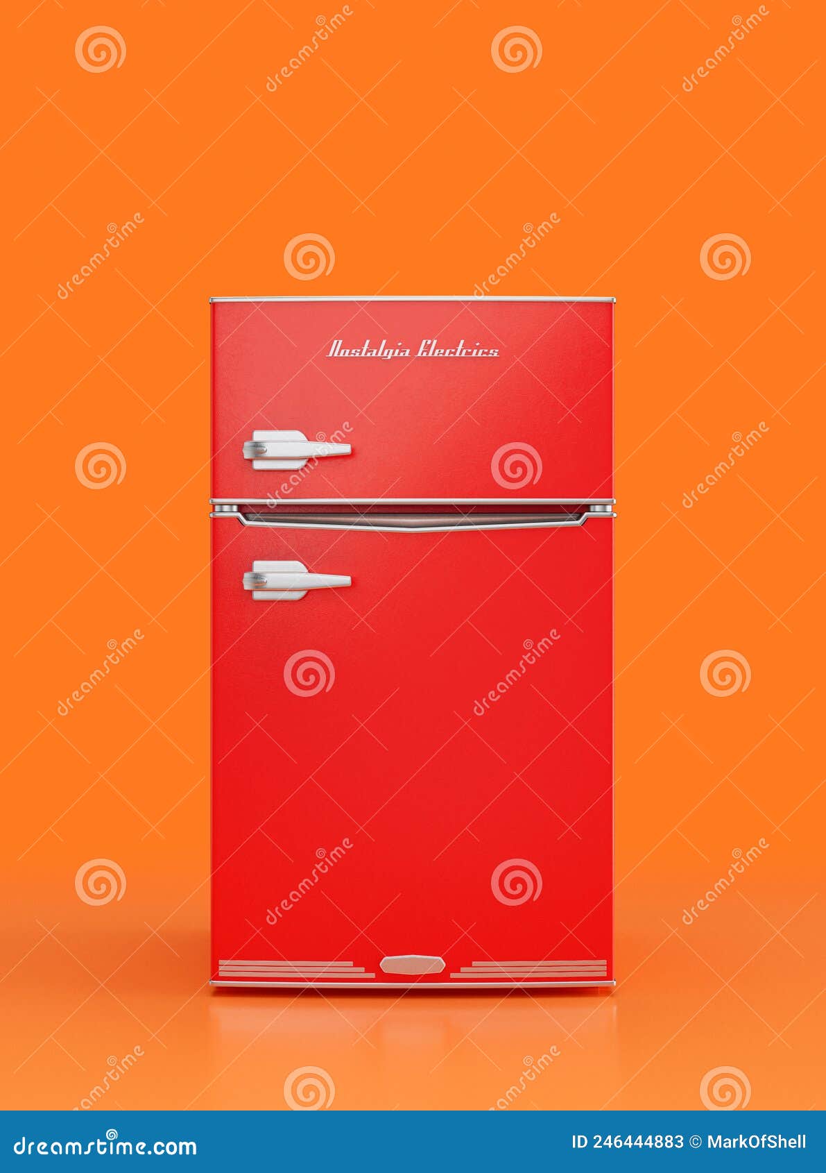 Red Refrigerator Retro Fridge With Opened Doors Emit Steam And Bright
