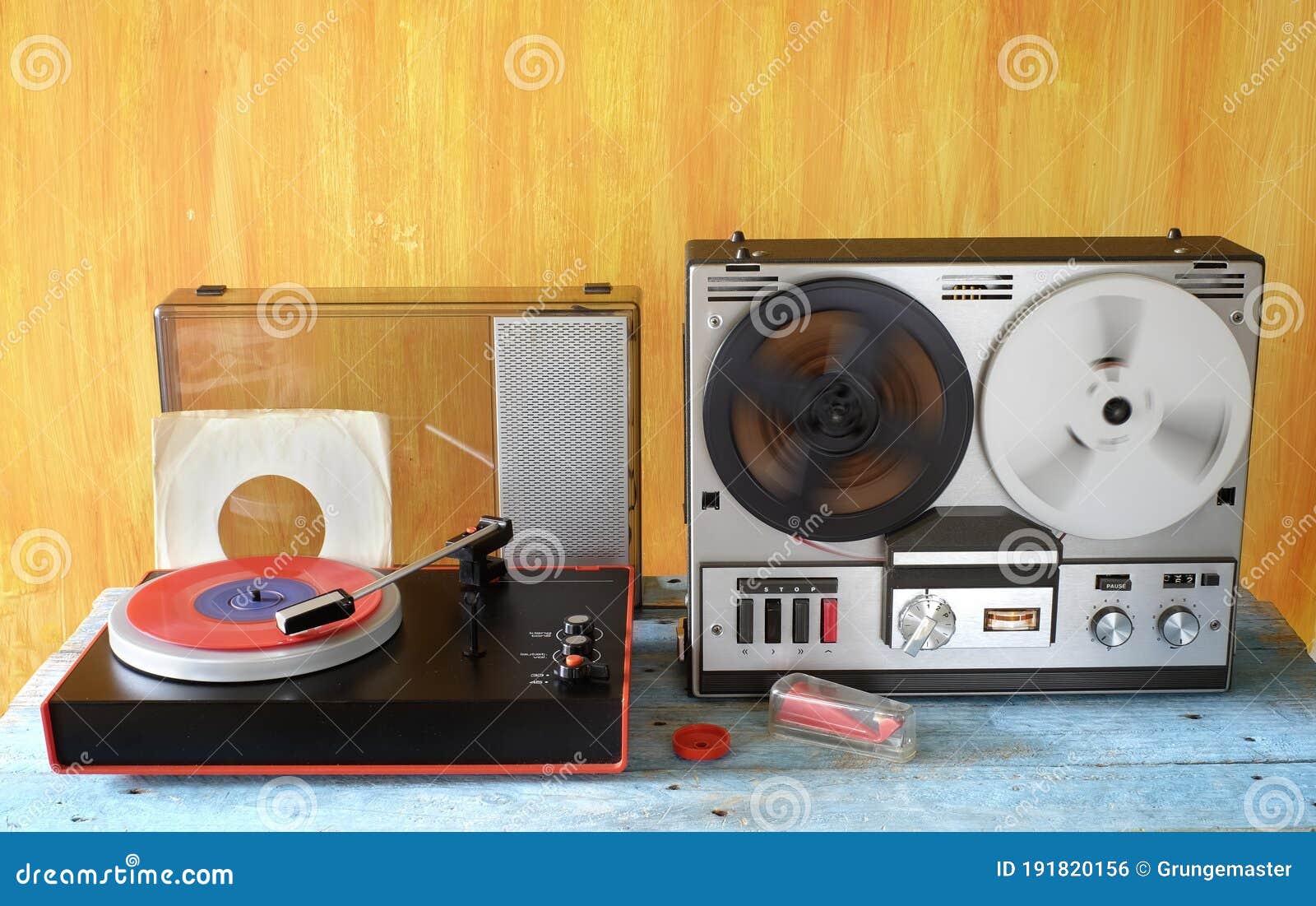 Vintage Reel To Reel Tape Recorder, and Old Turntable Vintage
