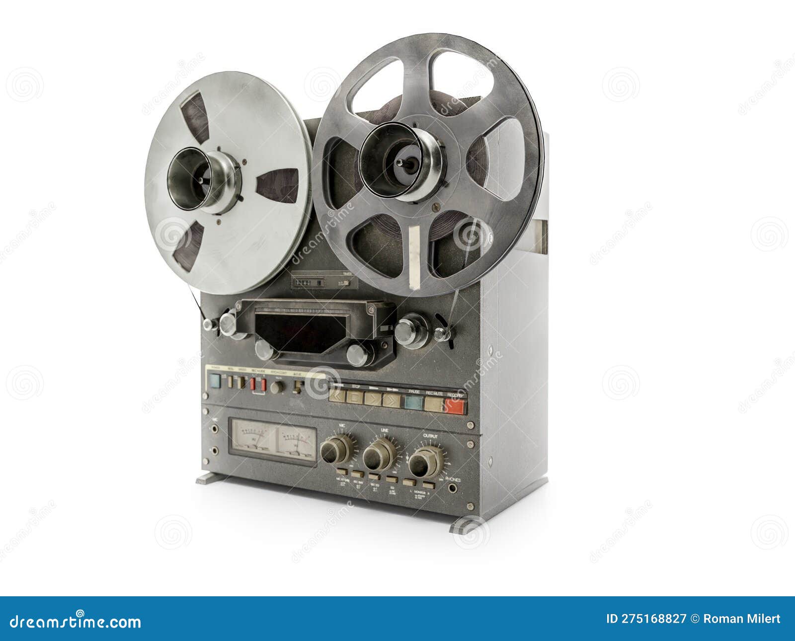 Vintage Reel-to-reel Tape Recorder on White Stock Illustration