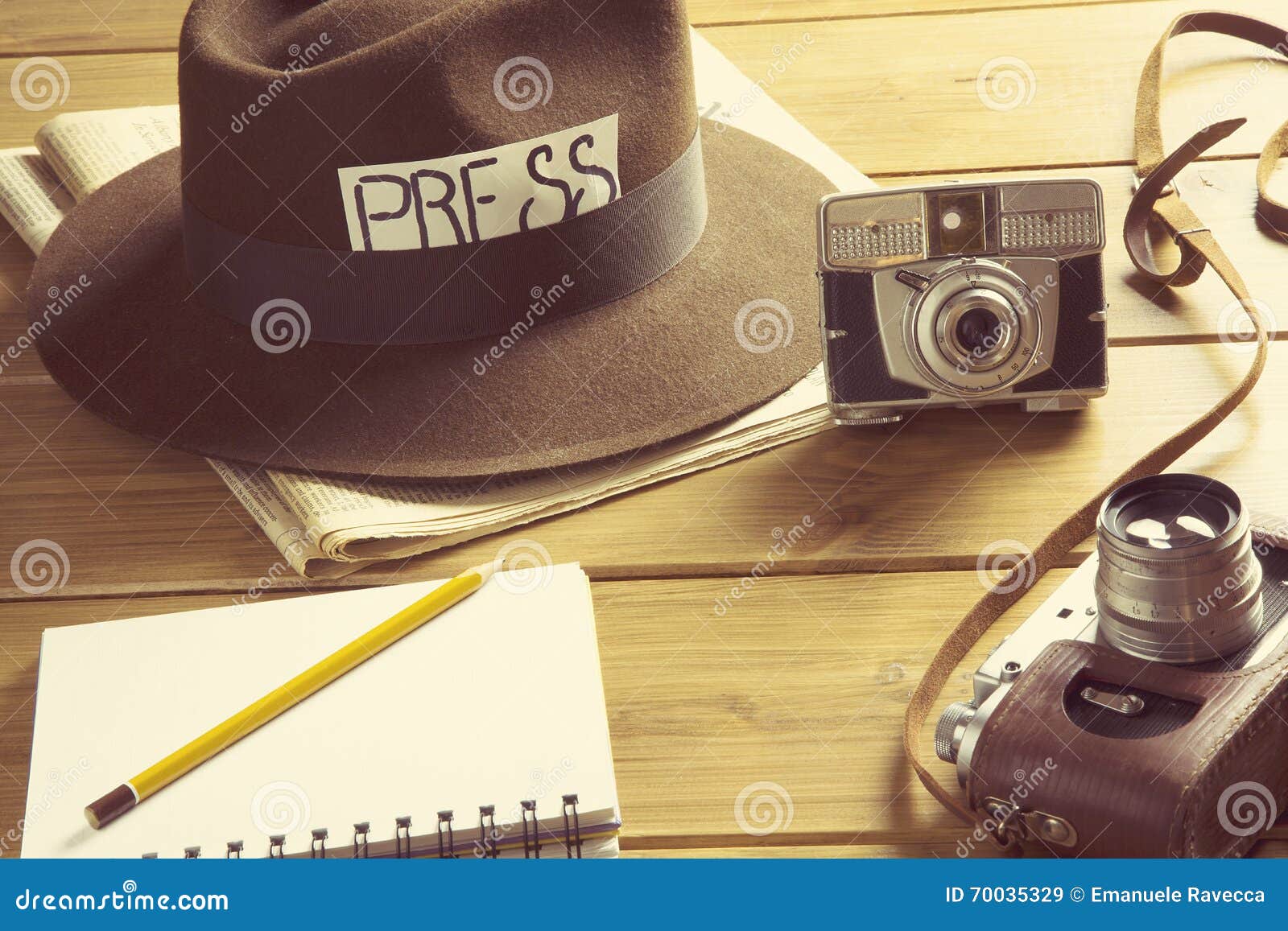Vintage Reporter Hat Fedora Camera Stock Image Image of desk, metal