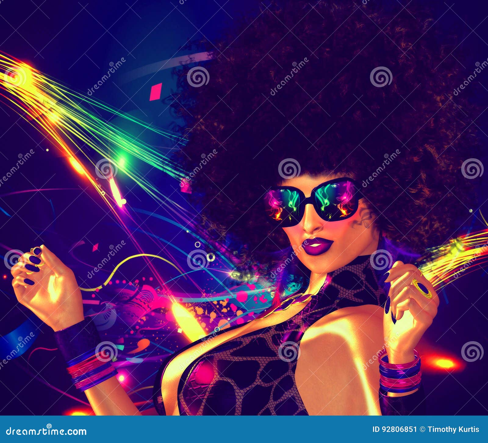 Vintage, Retro, Disco Dancer Girl with Afro Hair Style. Sexy, High Energy  Image for Entertainment, Clubbing and Night Life Themes Stock Illustration  - Illustration of glow, night: 92806851