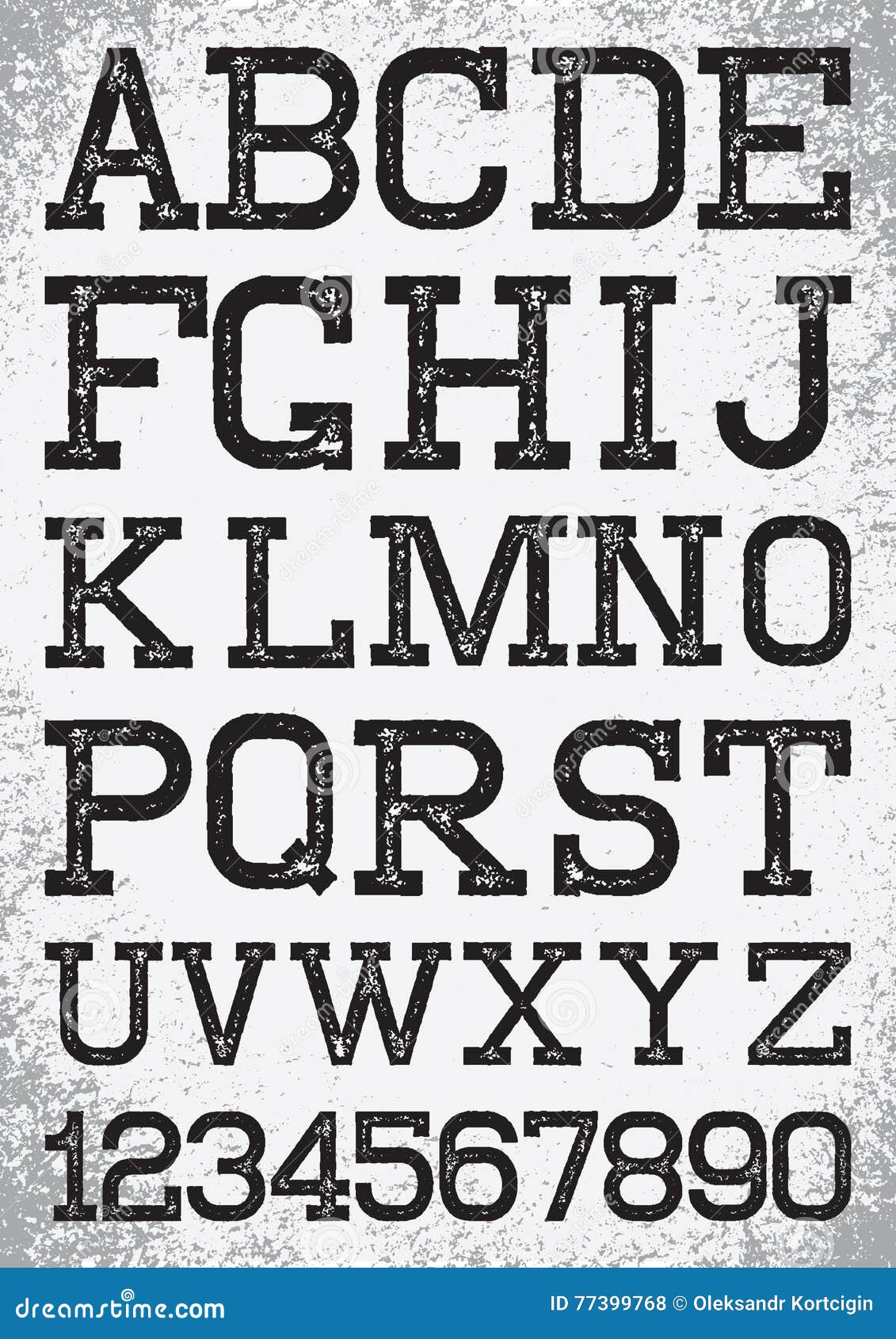 Vintage Retro Font Stamped Type, Black Scratched Letters on the ...
