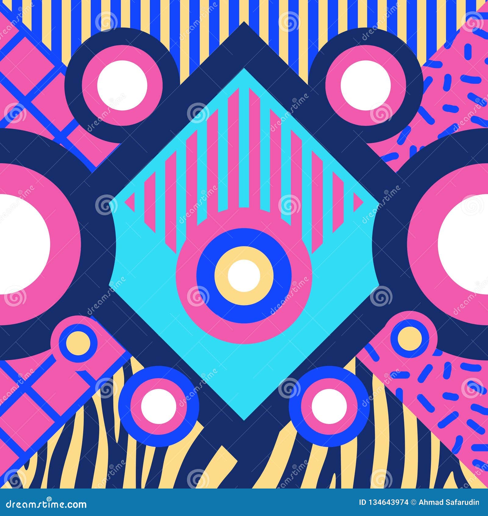 Vintage Retro Geometric Pattern Background With 90s Memphis