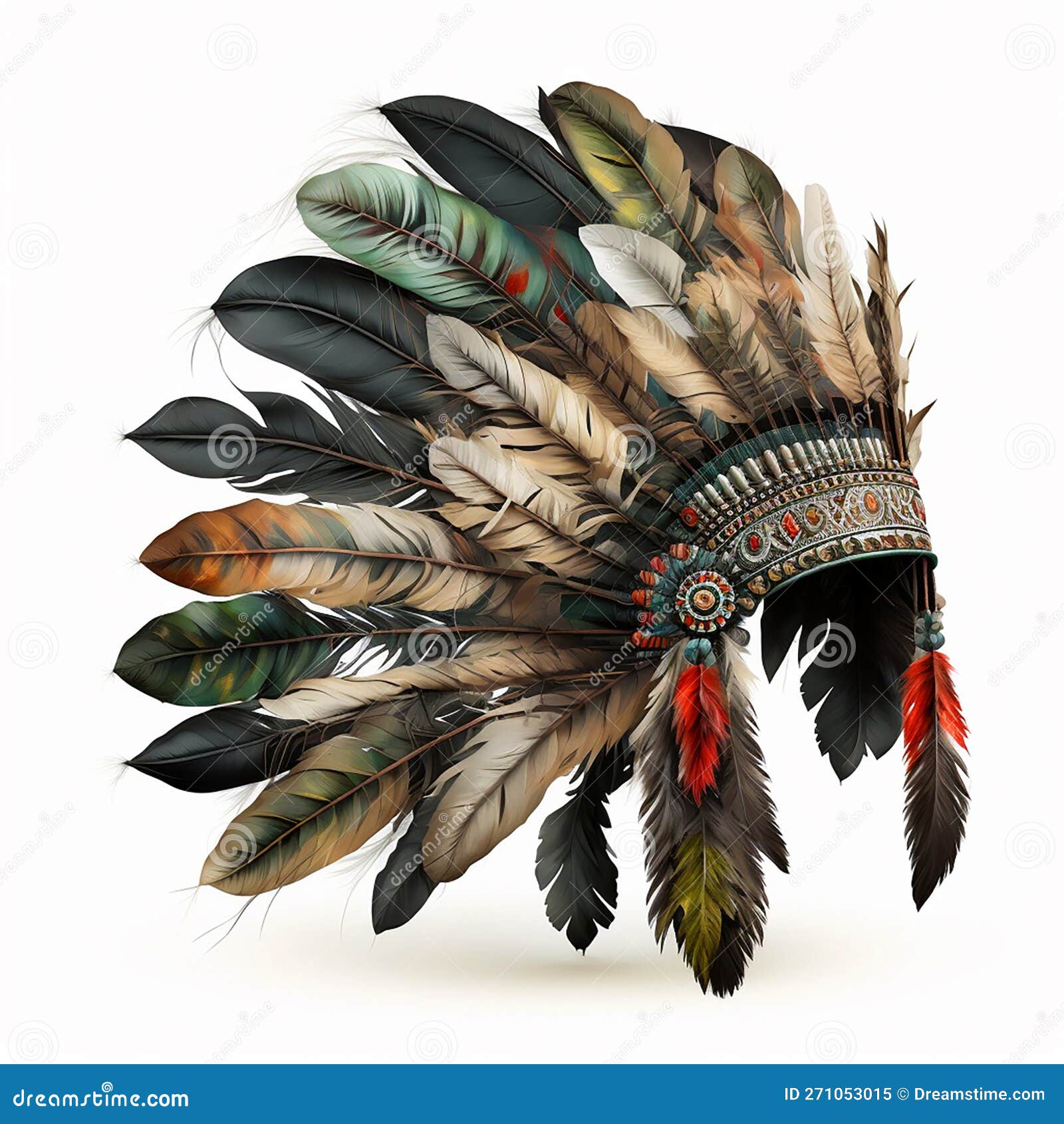 Vintage Retro Headdress Corona India Americana De Plumas De Aves Aisladas  En Blanco Stock de ilustración - Ilustración de hoja, vendimia: 271053015