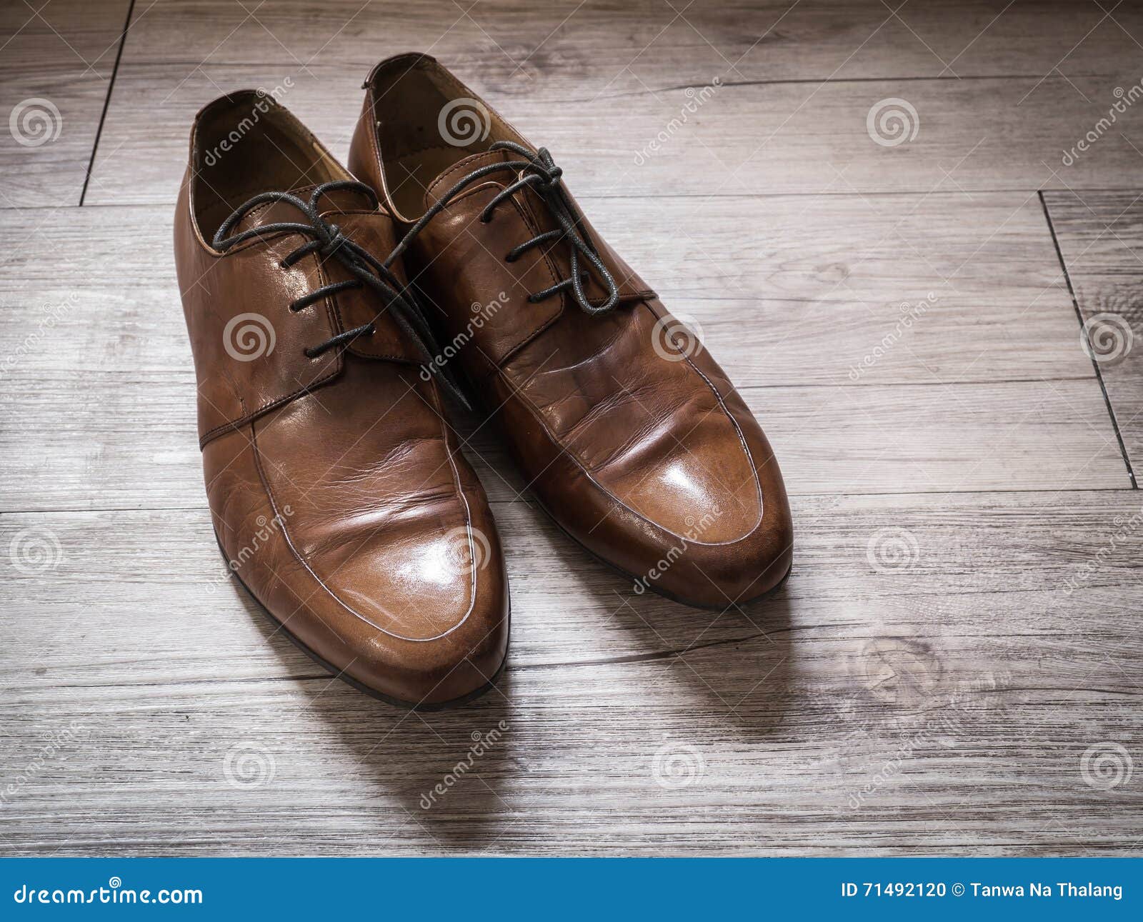 Vintage Retro Men Brown Leather Shoes on a Wooden Floor Stock Photo ...