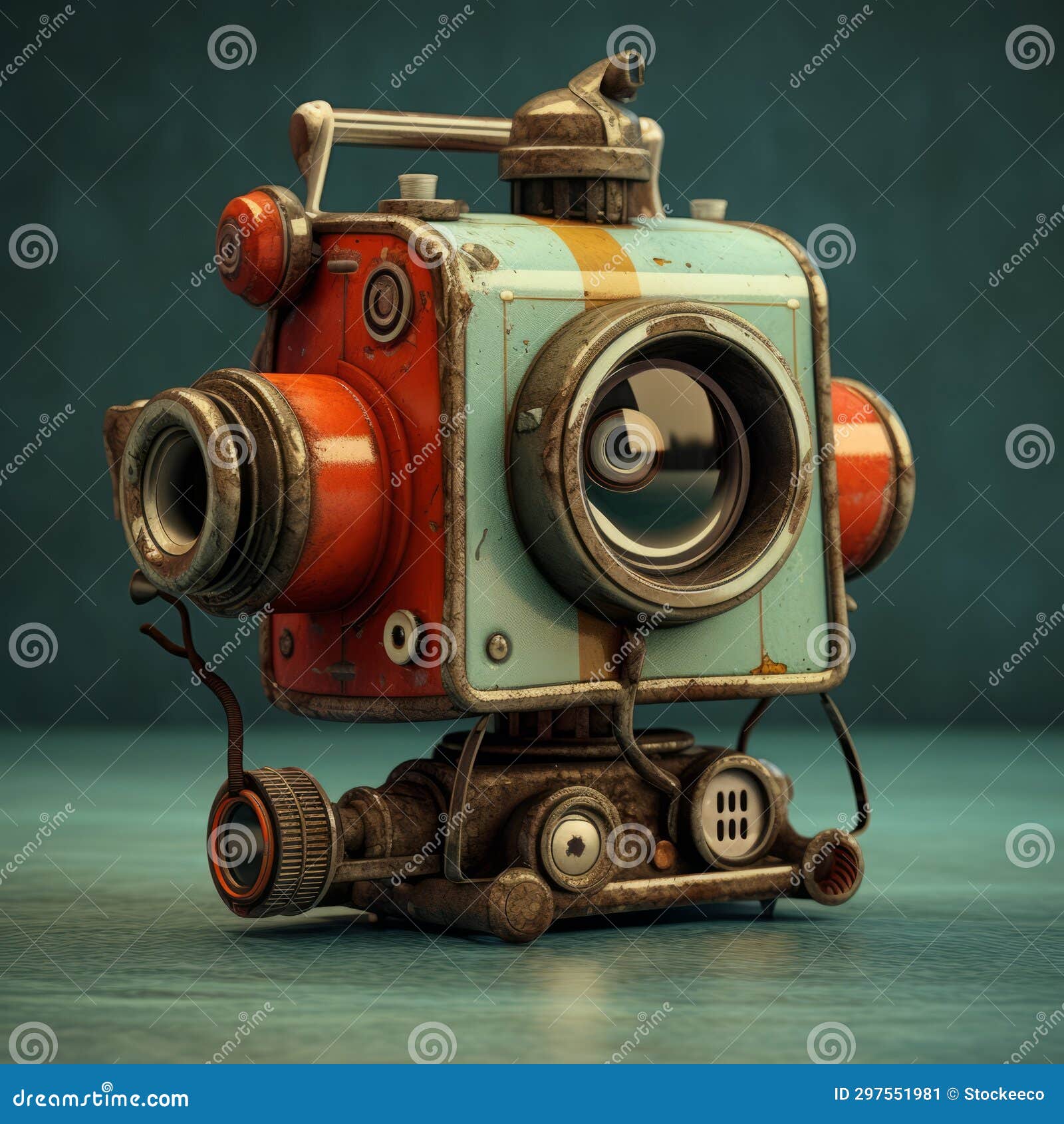 vintage retro robot camera - 3d render stock photo