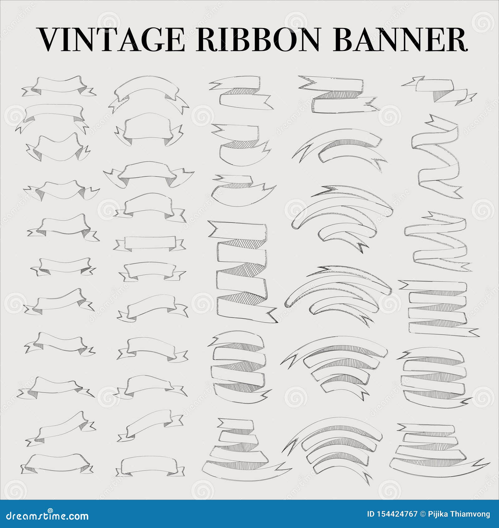 Vintage Ribbon Outline Banner Elements Set. Stock Vector - Illustration of  object, label: 154424767