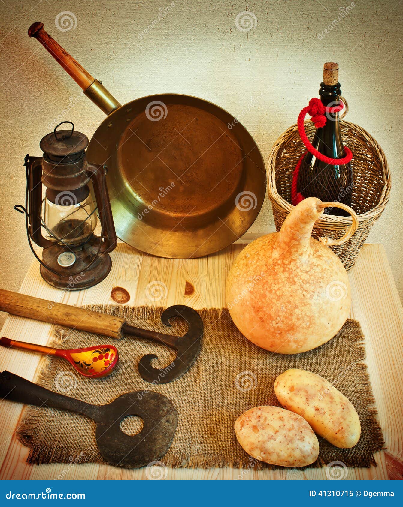 Vintage Rustic Kitchen Utensils Stock Image Image of brass, interior