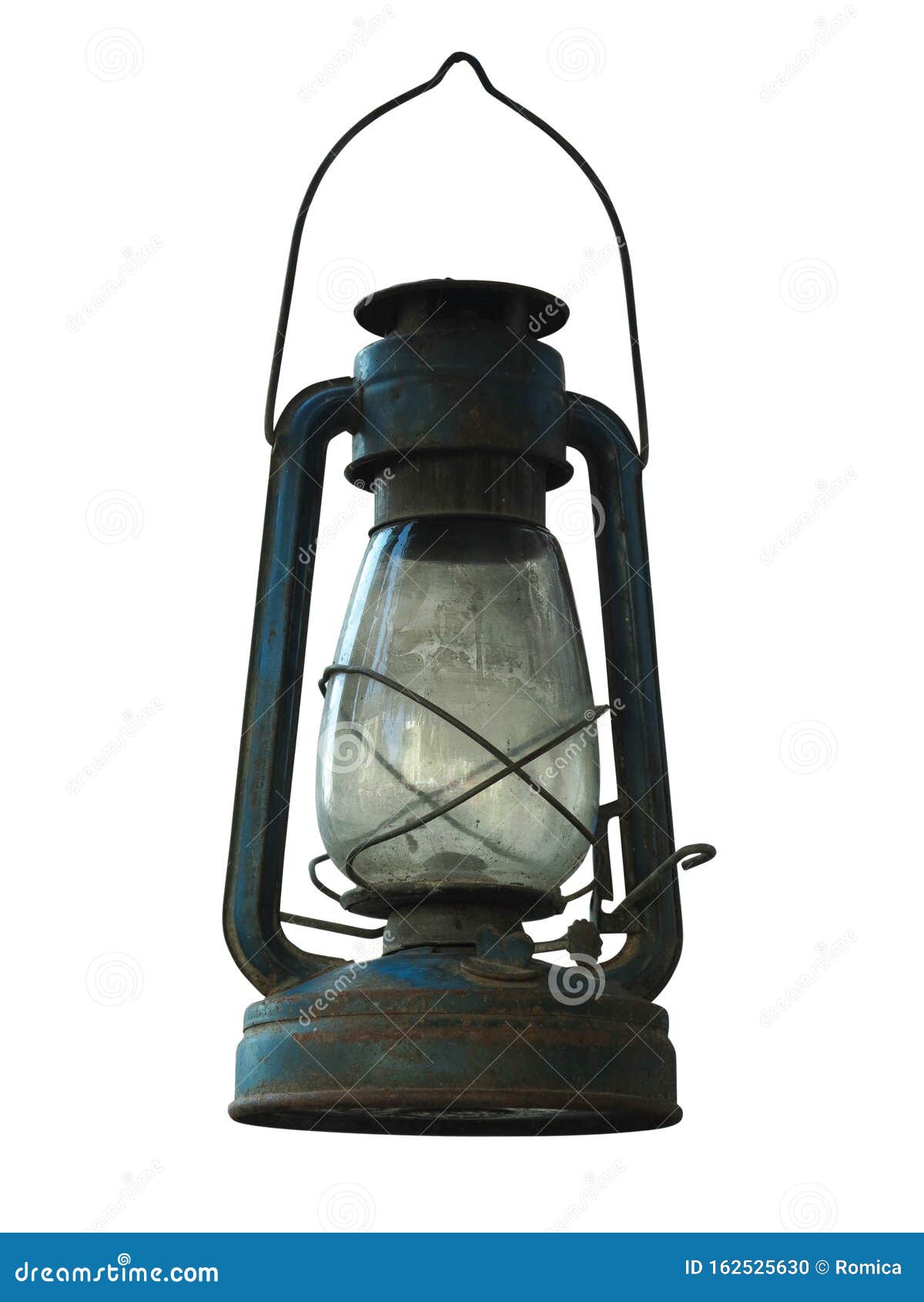 Vintage rusty lantern kerosene old oil lamp isolated over white background